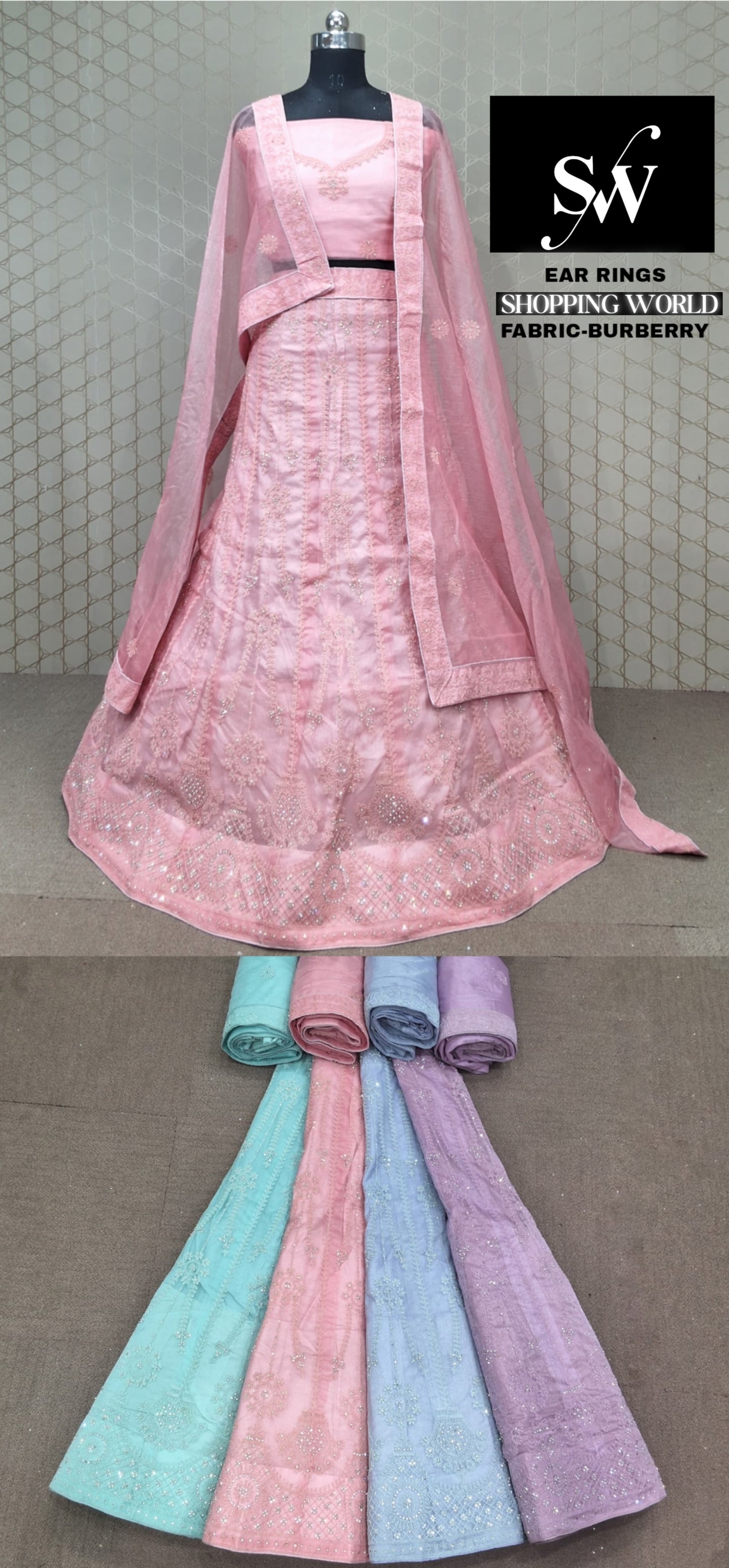 Pink Lehenga Burberry fabric