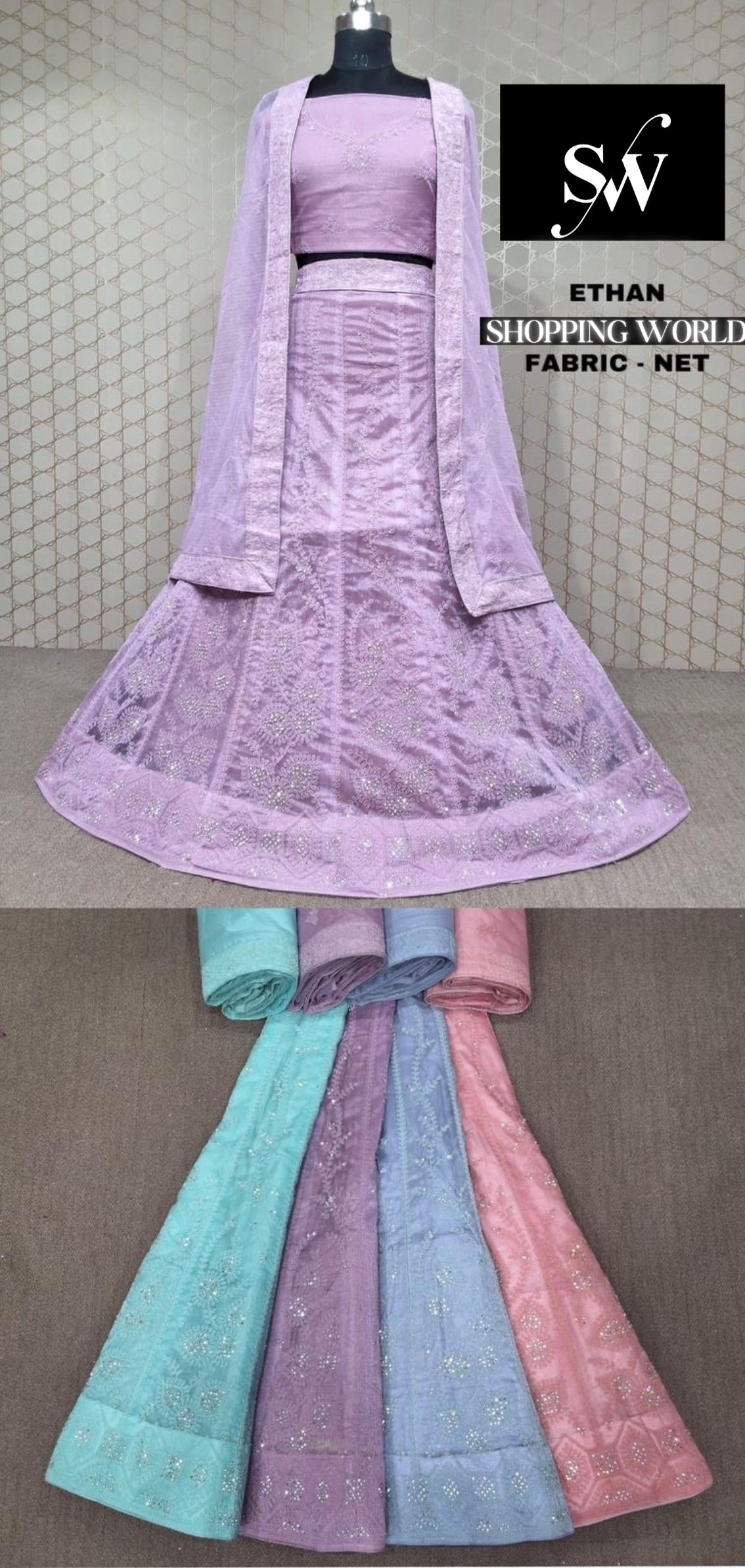 Pink Lehenga Net fabric