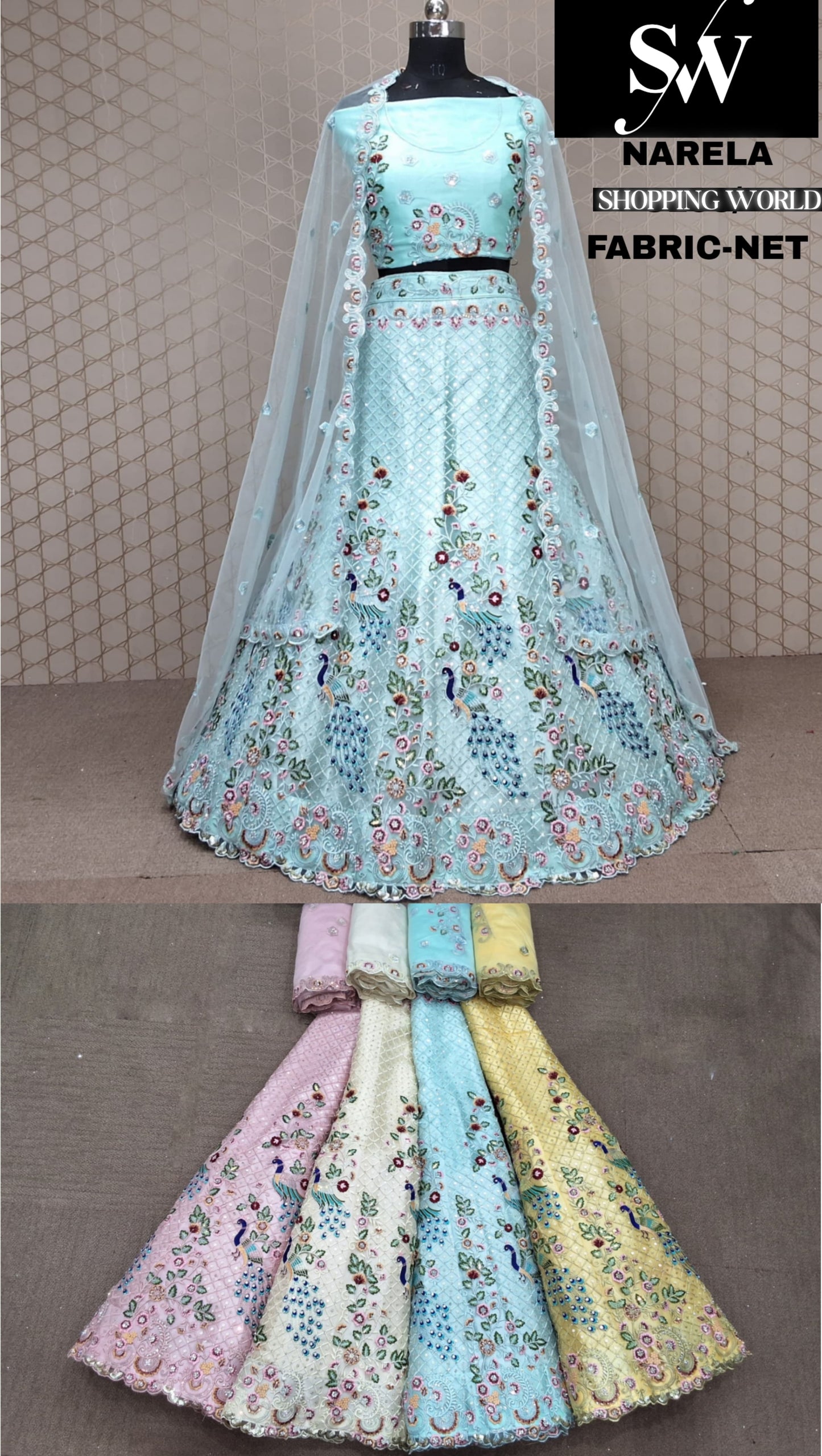 Blue Lehenga Net fabric