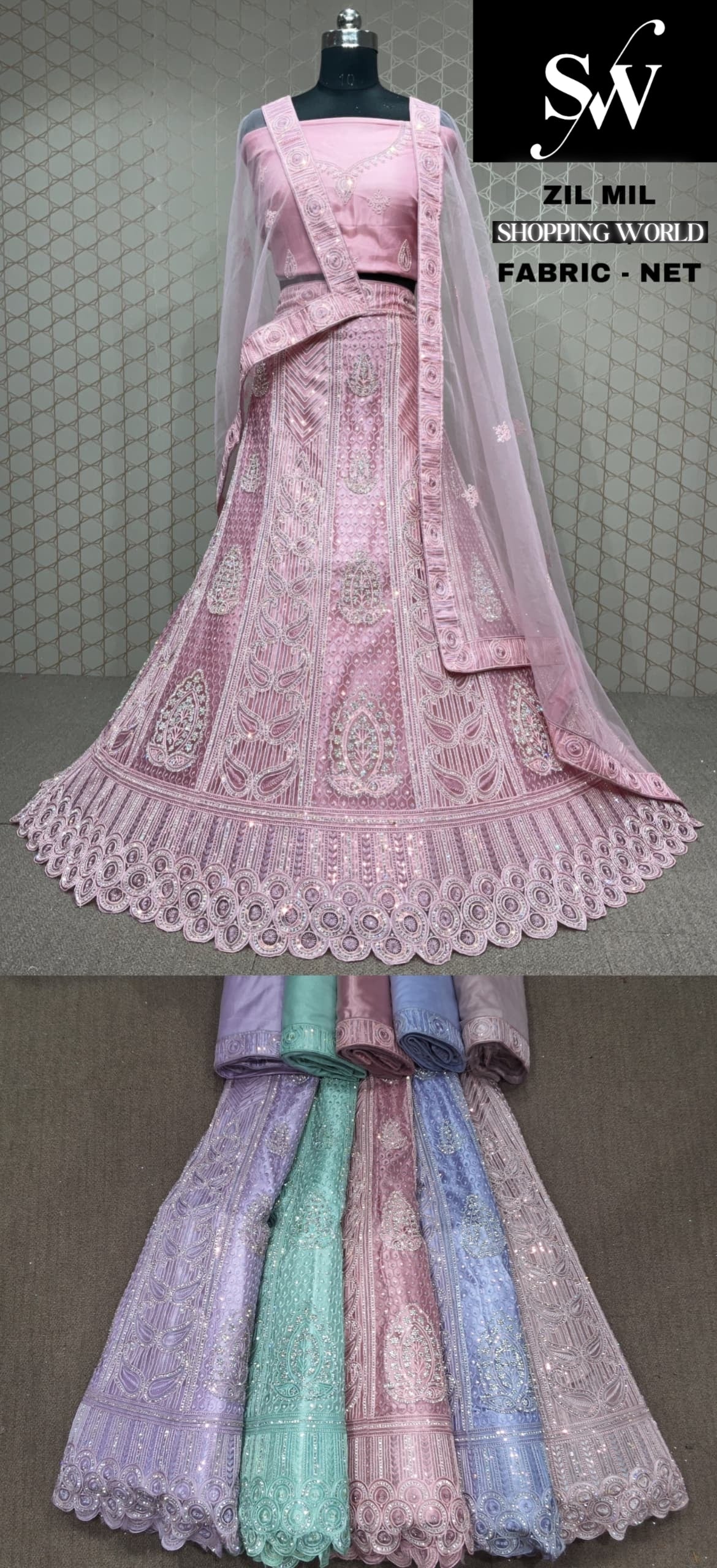 Pink Lehenga Net fabric