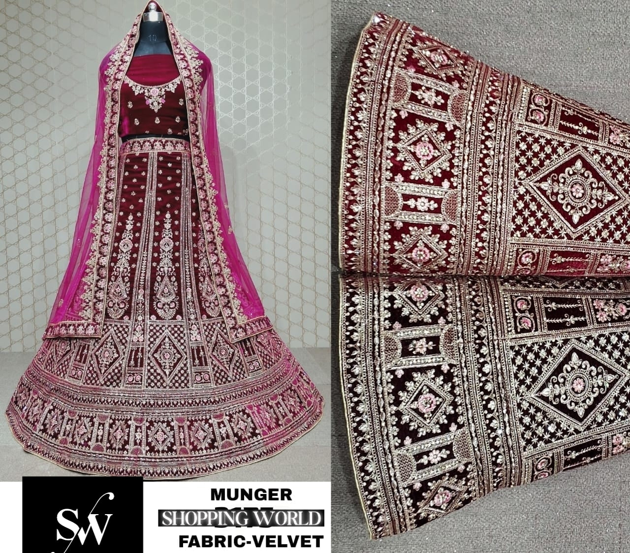 Maroon Lehenga Velvet Fabric