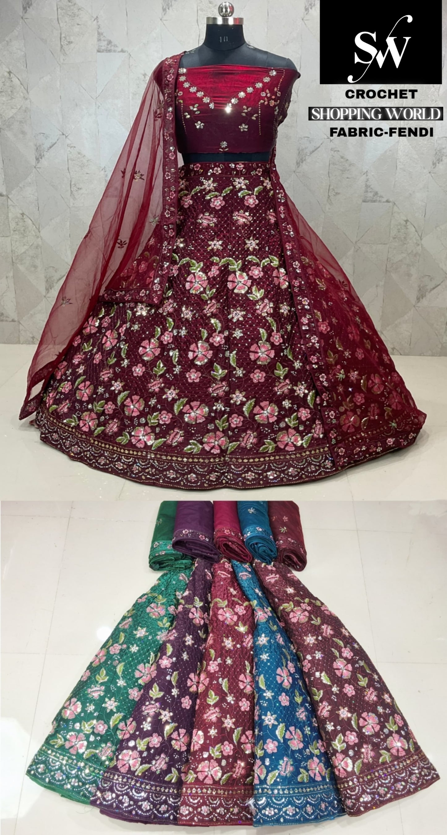 Maroon Lehenga Fendi fabric