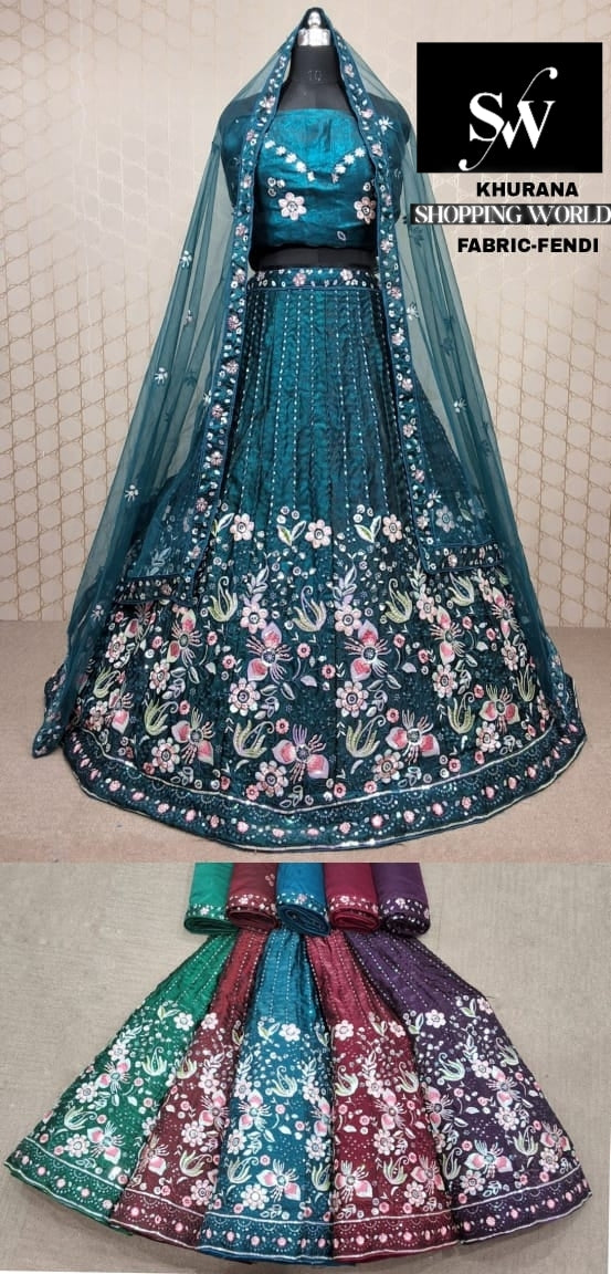 Teal green Lehenga Fendi fabric