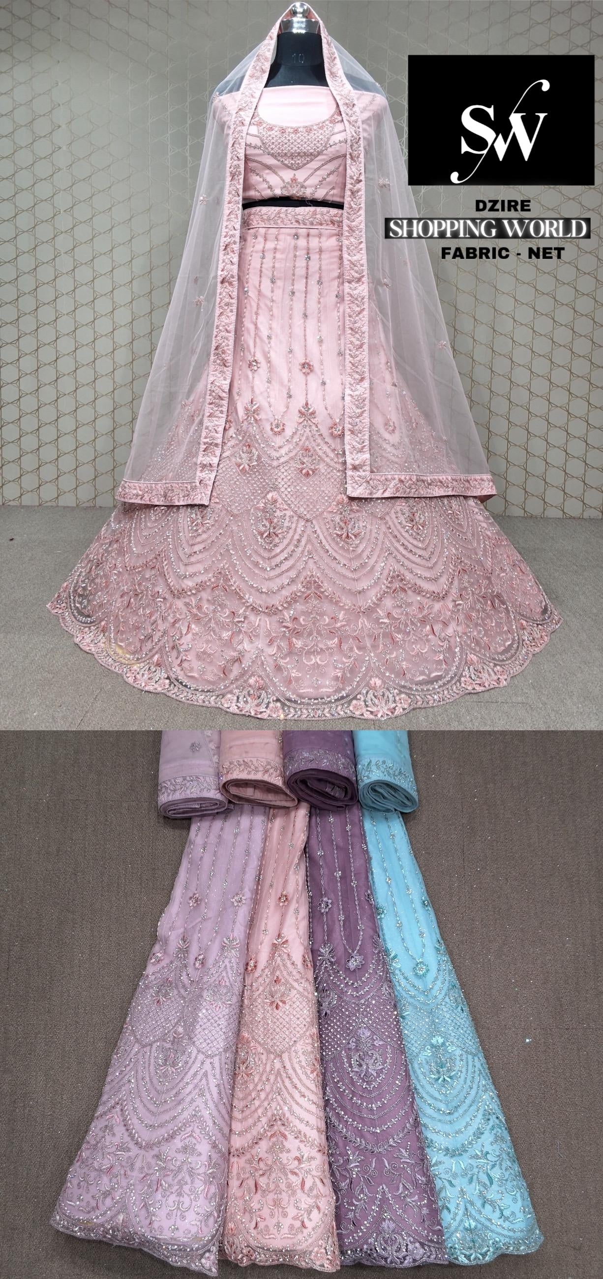 Pink Lehenga Net fabric