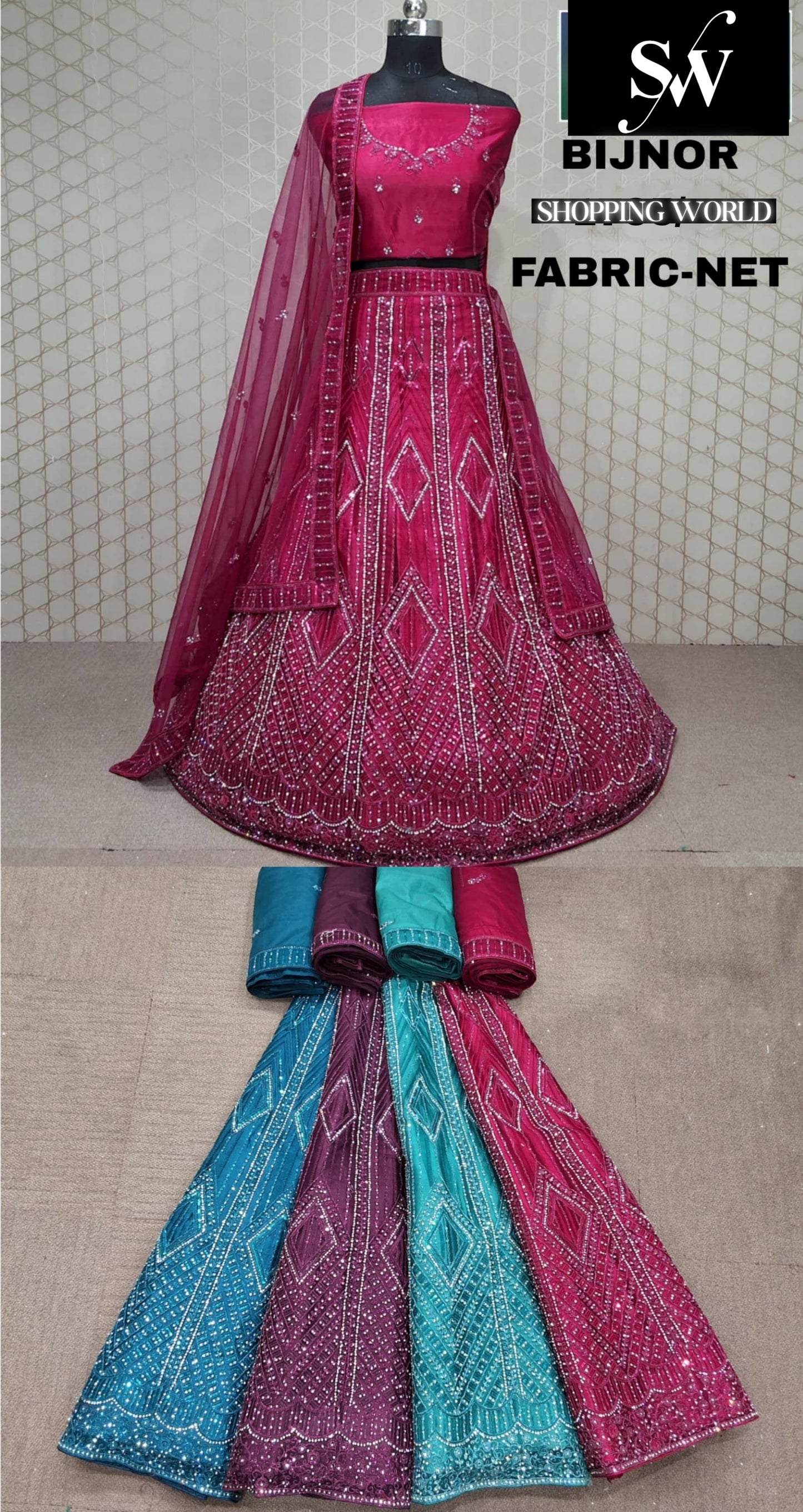 Dark Pink Lehenga Net fabric