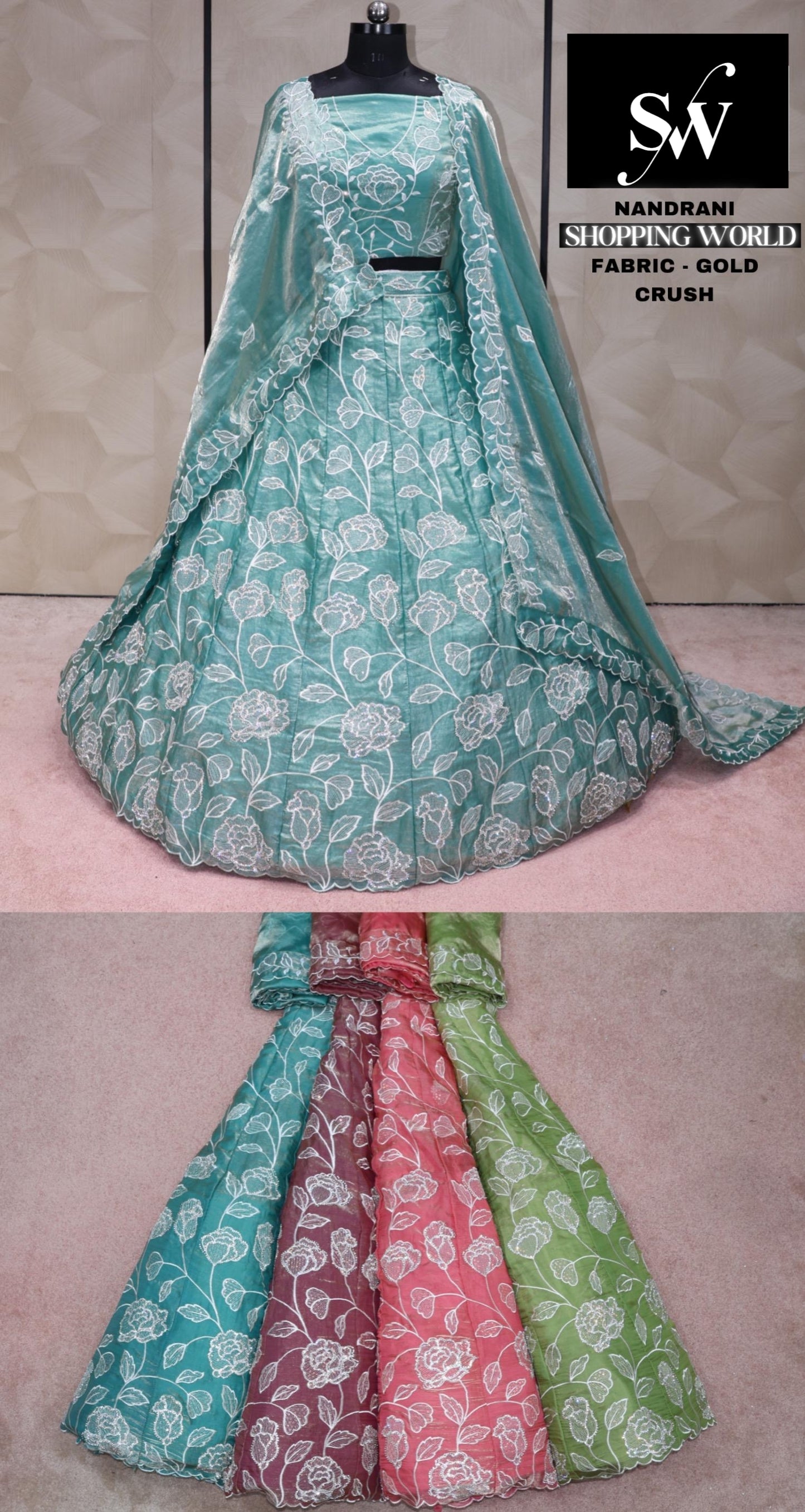Sky blue Lehenga Gold crush fabric