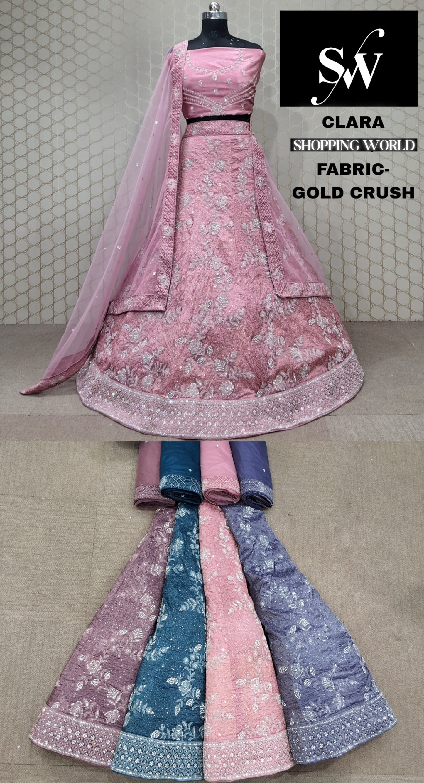 Pink Lehenga gold crush fabric