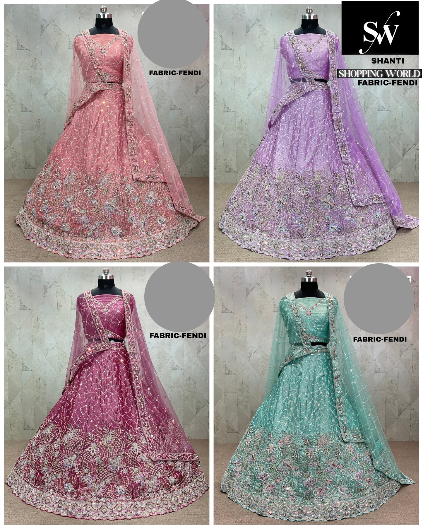 Multi Lehenga Fendi fabric