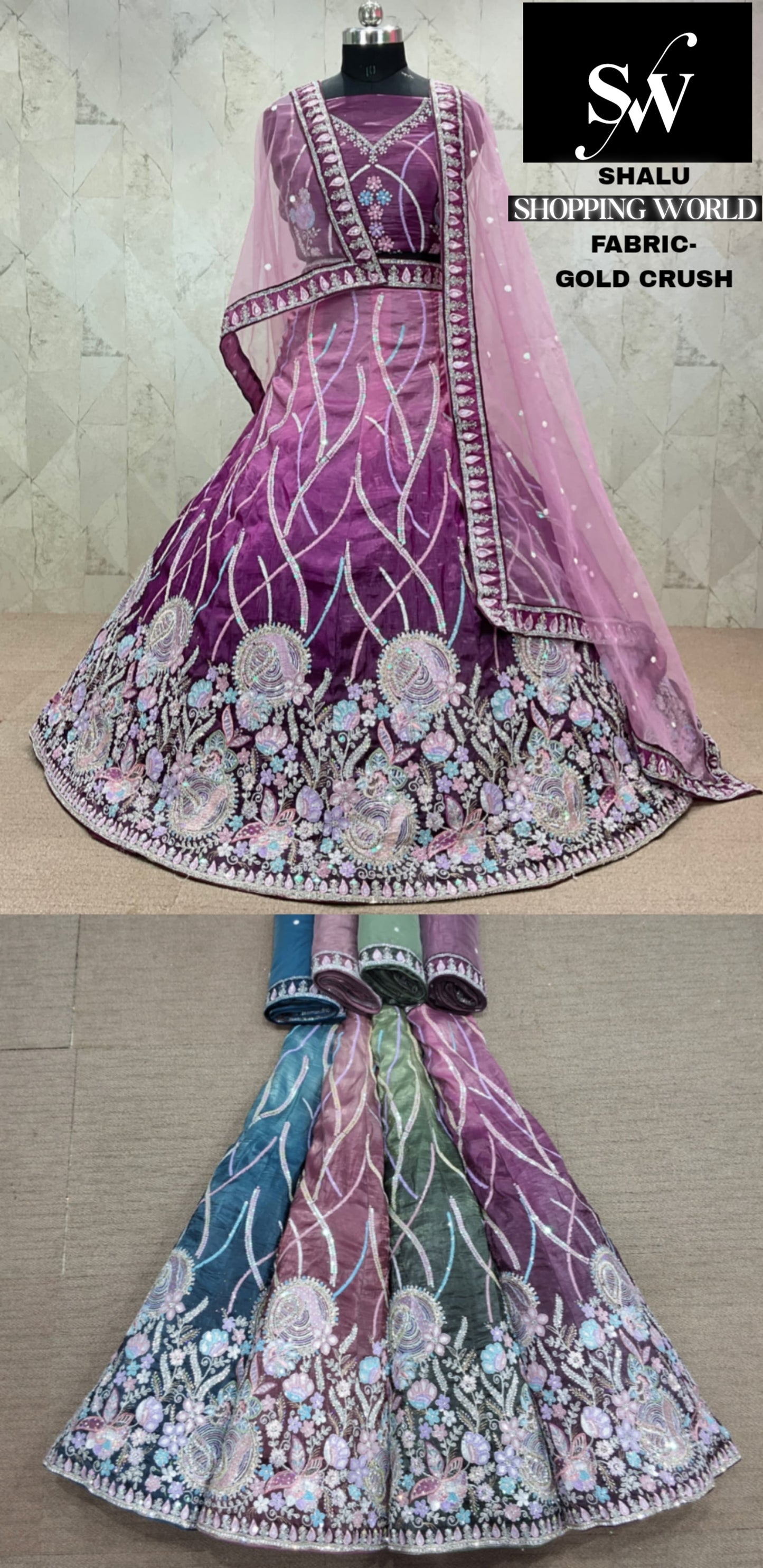 Onion Lehenga gold crush fabric