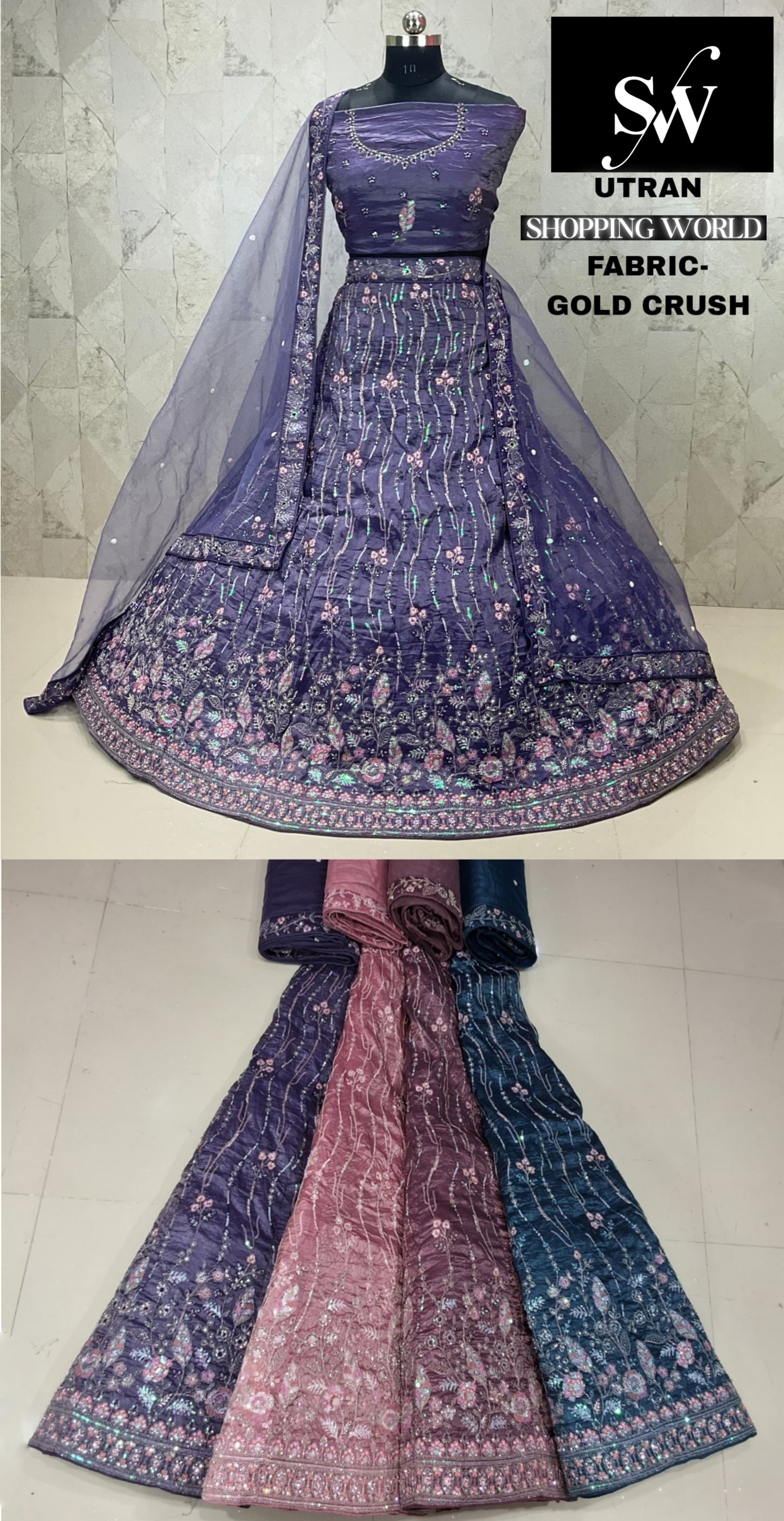 Purple Lehenga gold crush fabric