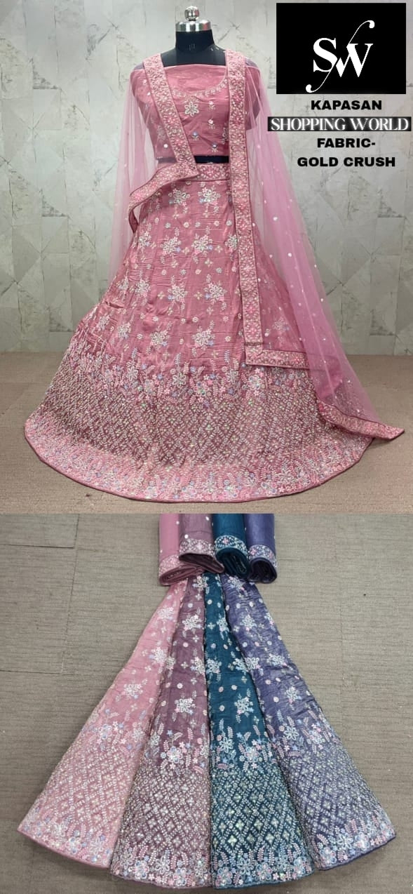 Pink Lehenga gold crush fabric