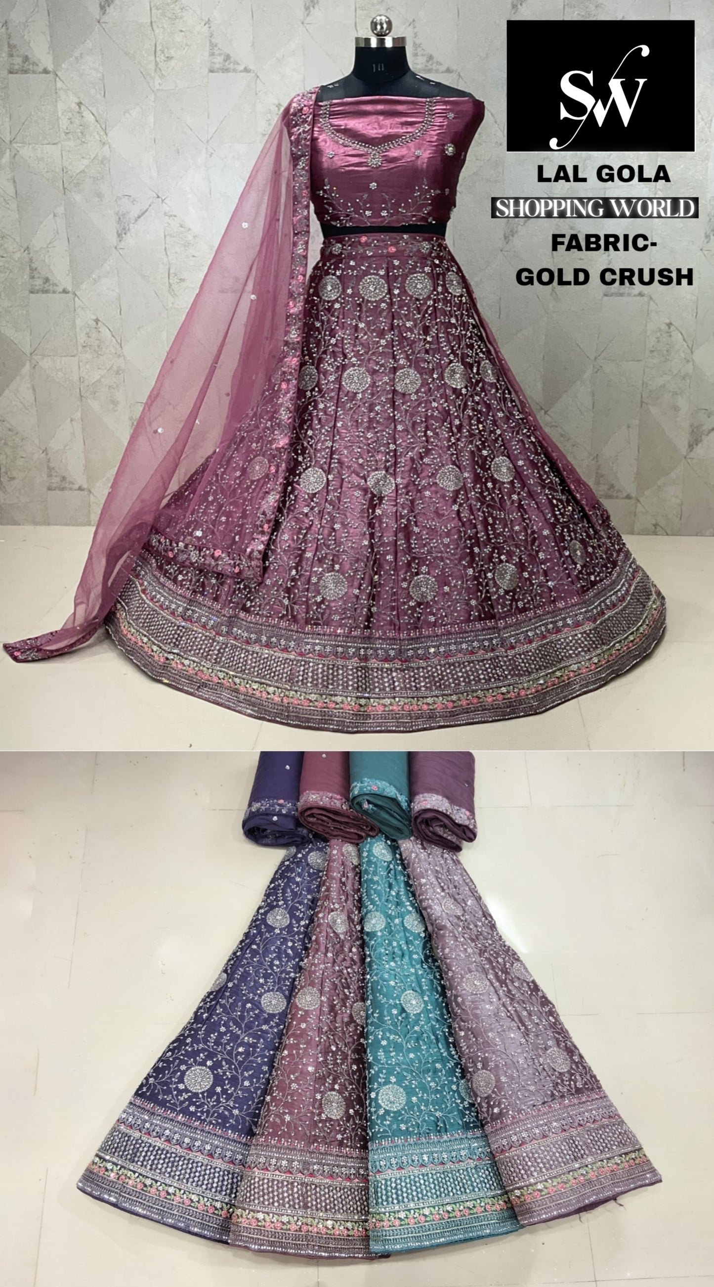 Purple Lehenga gold crush fabric