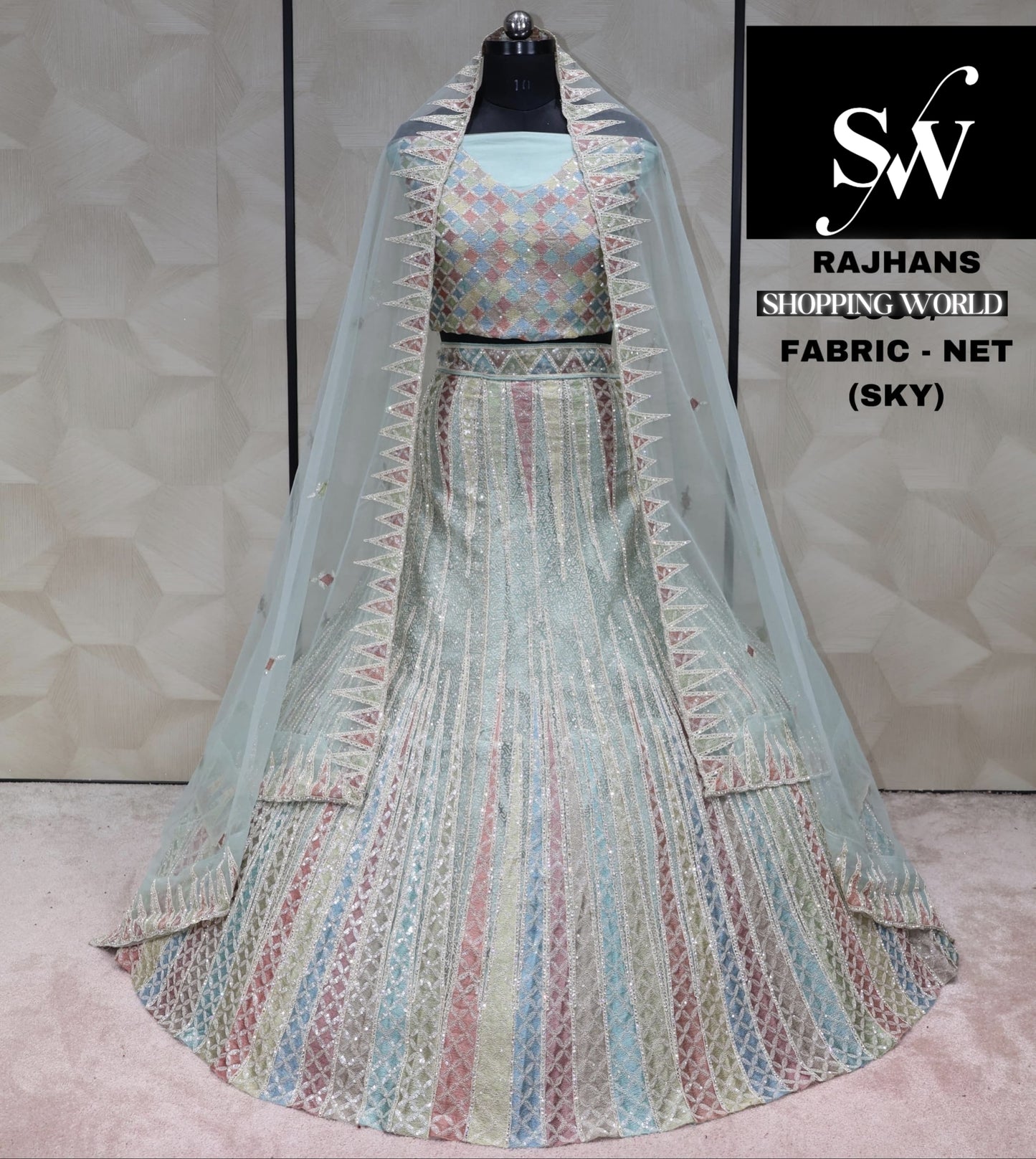 Sky blue Lehenga Net Fabric