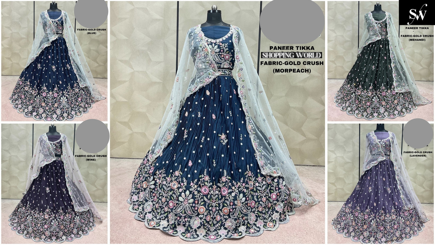 Navy blue embroidered lehenga with white dupatta