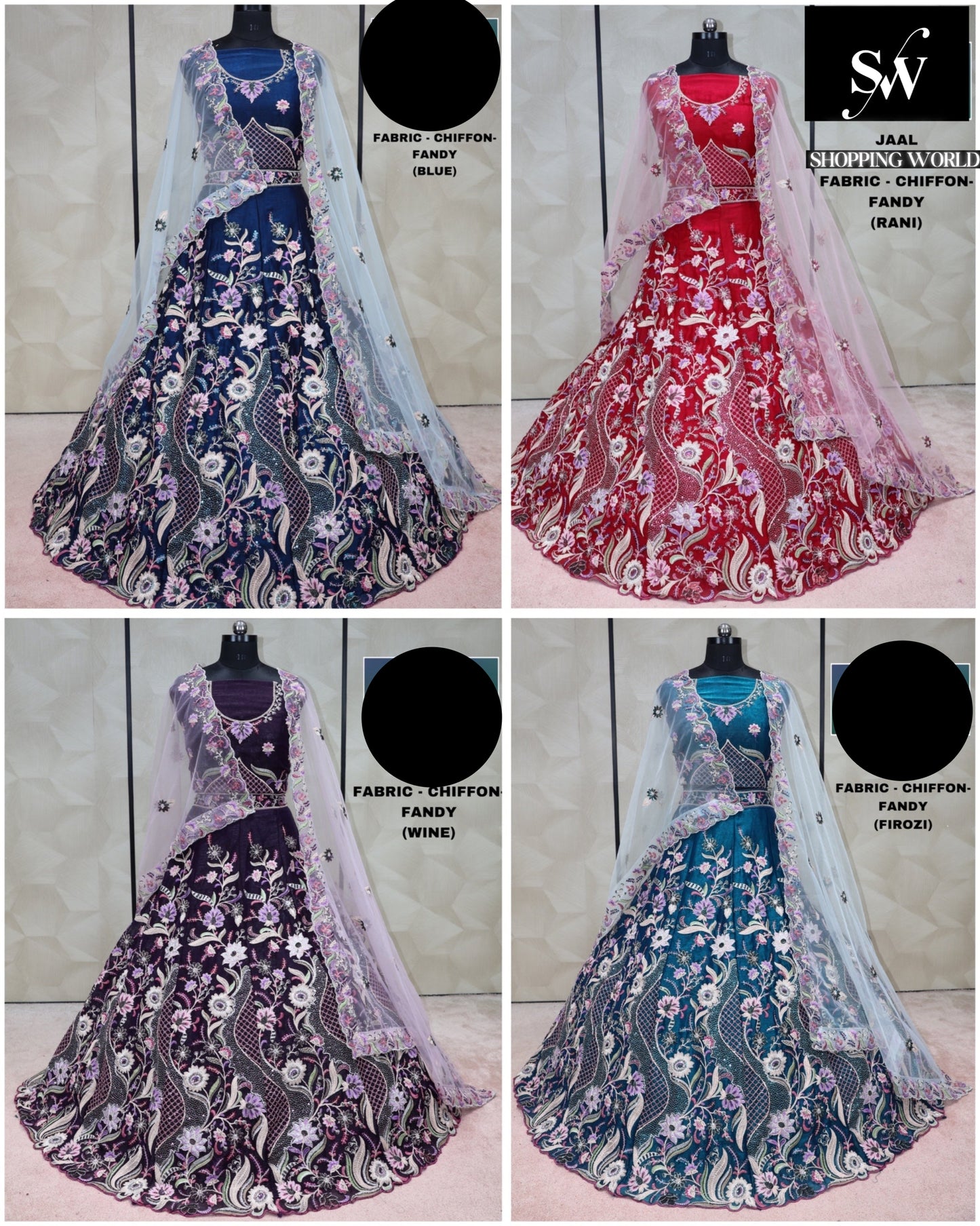 Multi Lehenga Chiffon Fabric