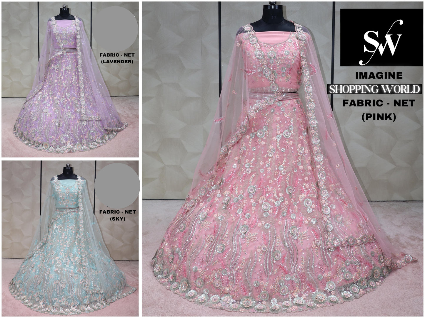 Multi Lehenga Net Fabric