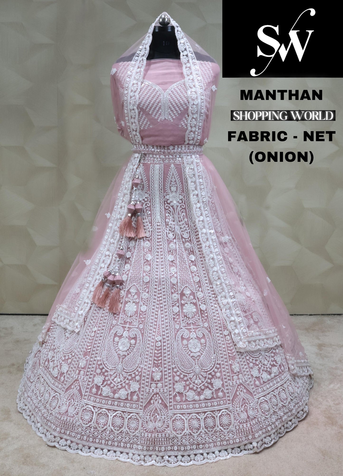 Onion Lehenga Net Fabric