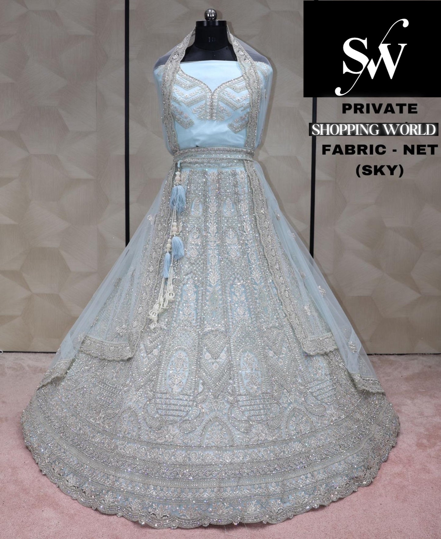 Sky Blue Lehenga Net Fabric