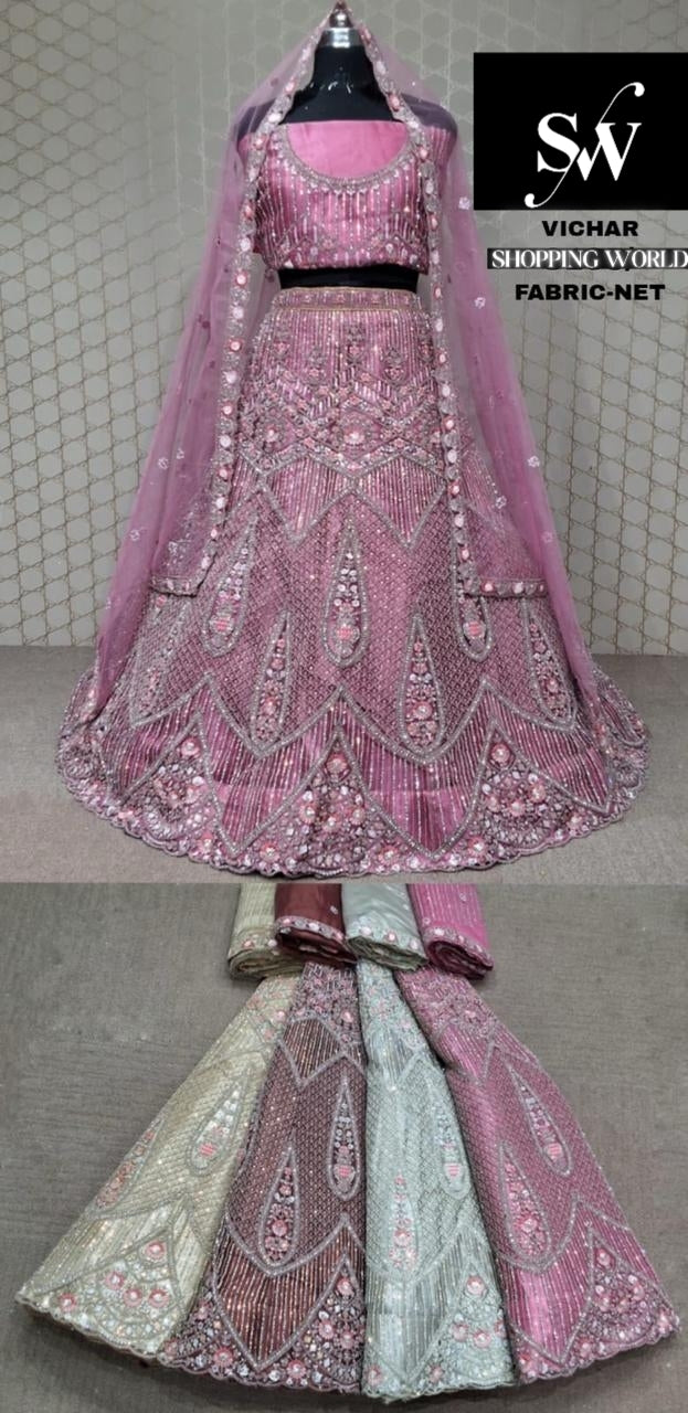 Tela de red Lehenga rosa