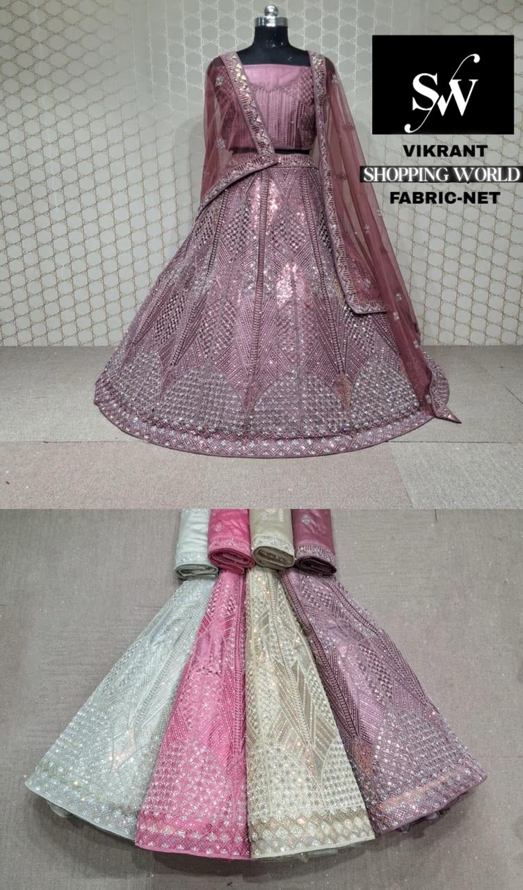 Coffee Lehenga Net Fabric