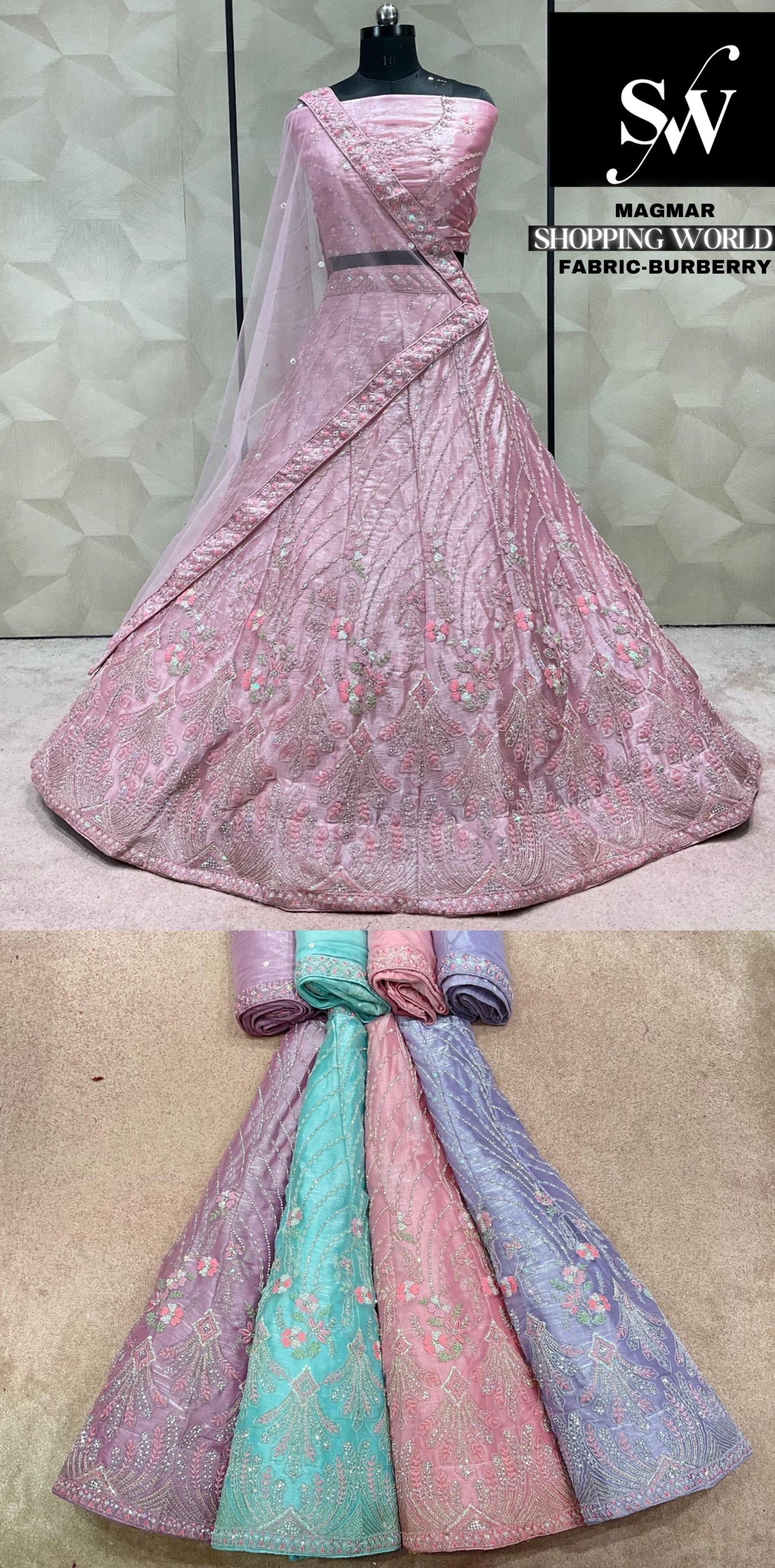 Pink Lehenga Burberry Fabric