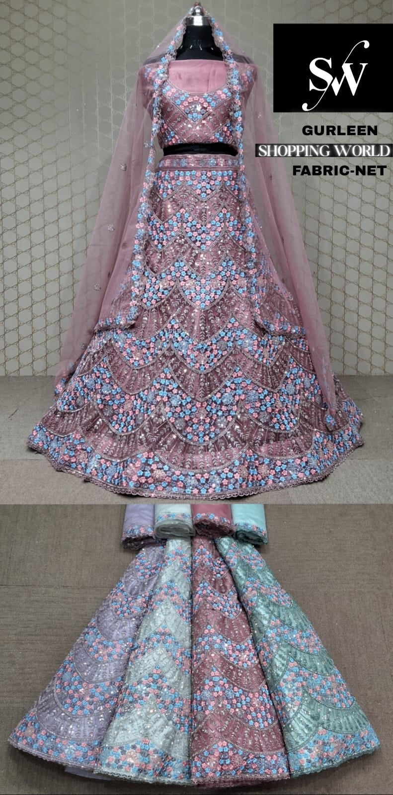 Pink Lehenga Net Fabric