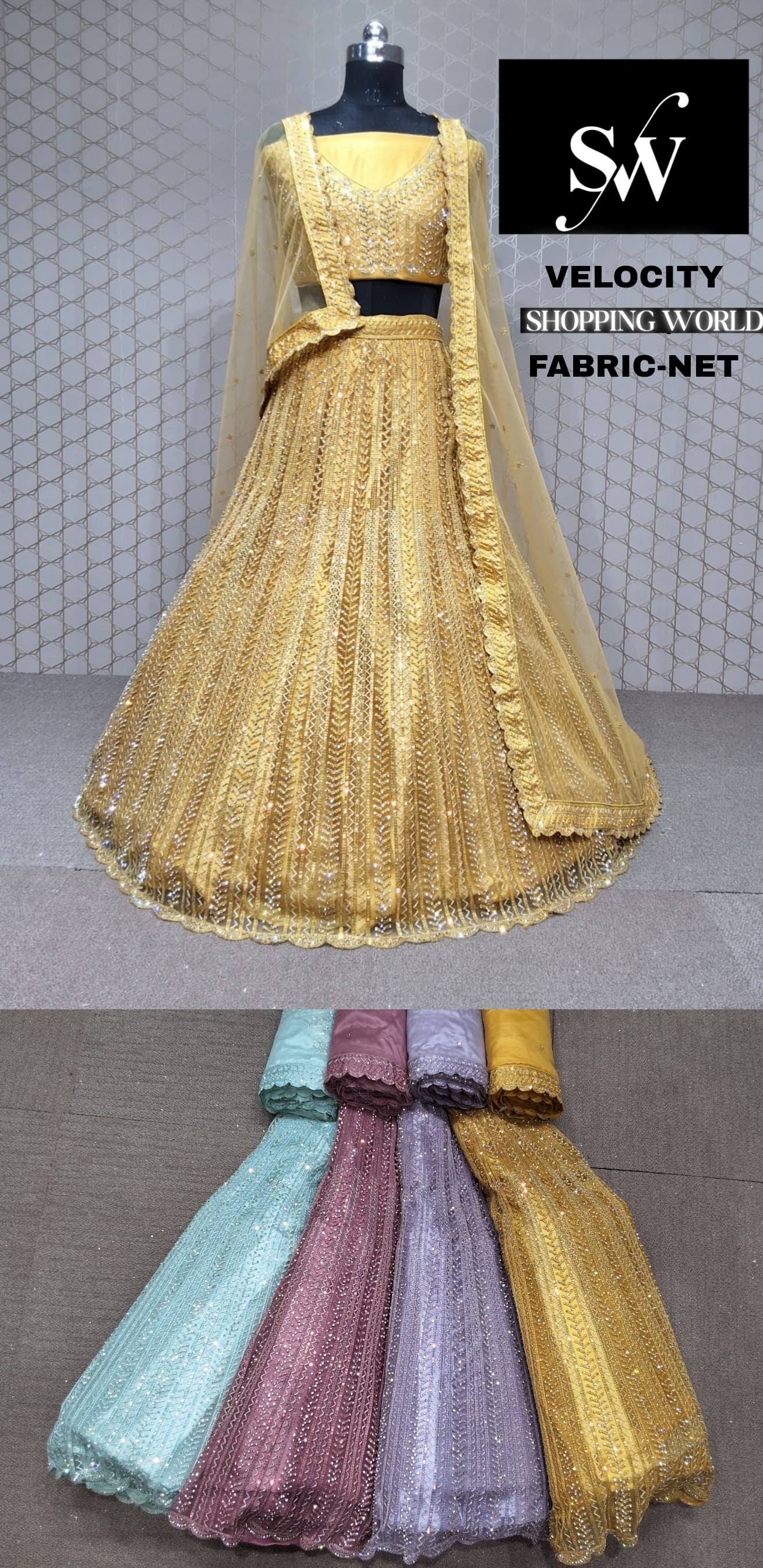 Yellow haldi mehendi Lehenga Net Fabric