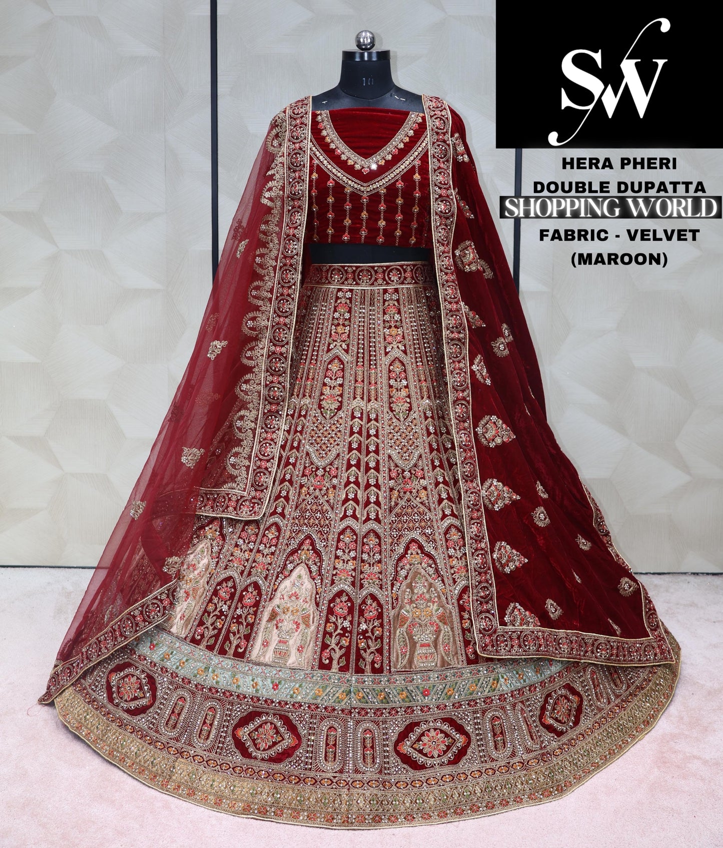 Maroon Lehenga velvet fabric