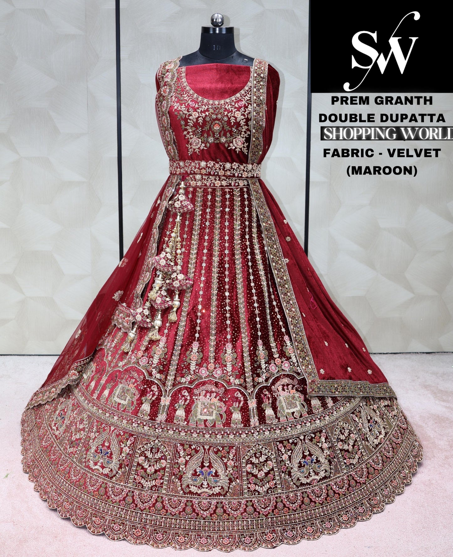 Maroon Lehenga doli barat velvet fabric