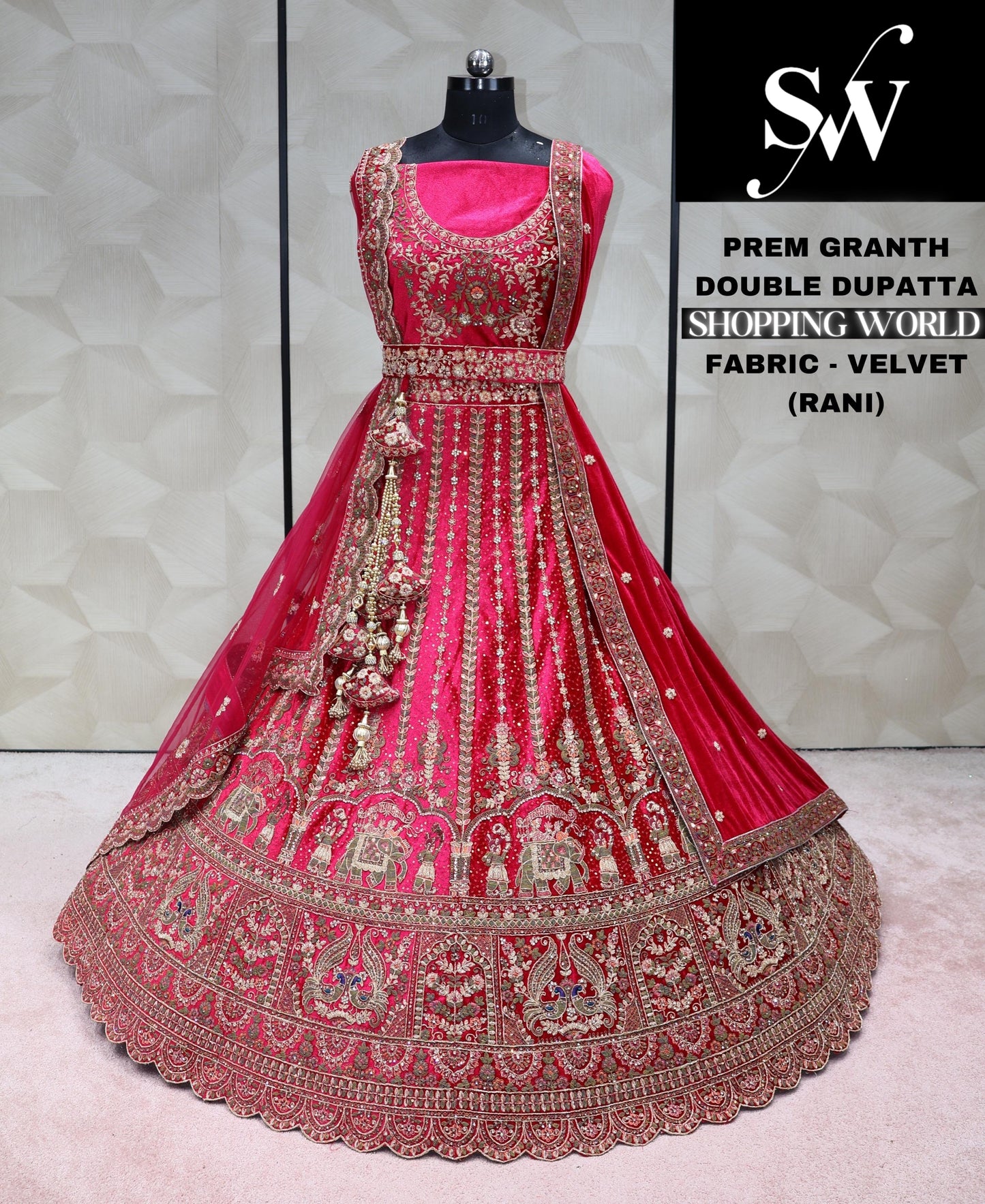 Rani Pink Lehenga doli barat velvet fabric