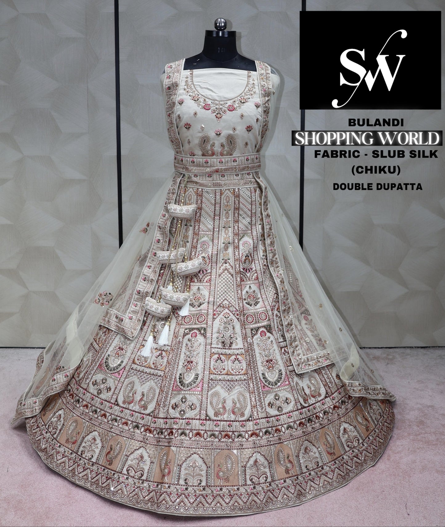 White Chiku Lehenga slub silk Fabric