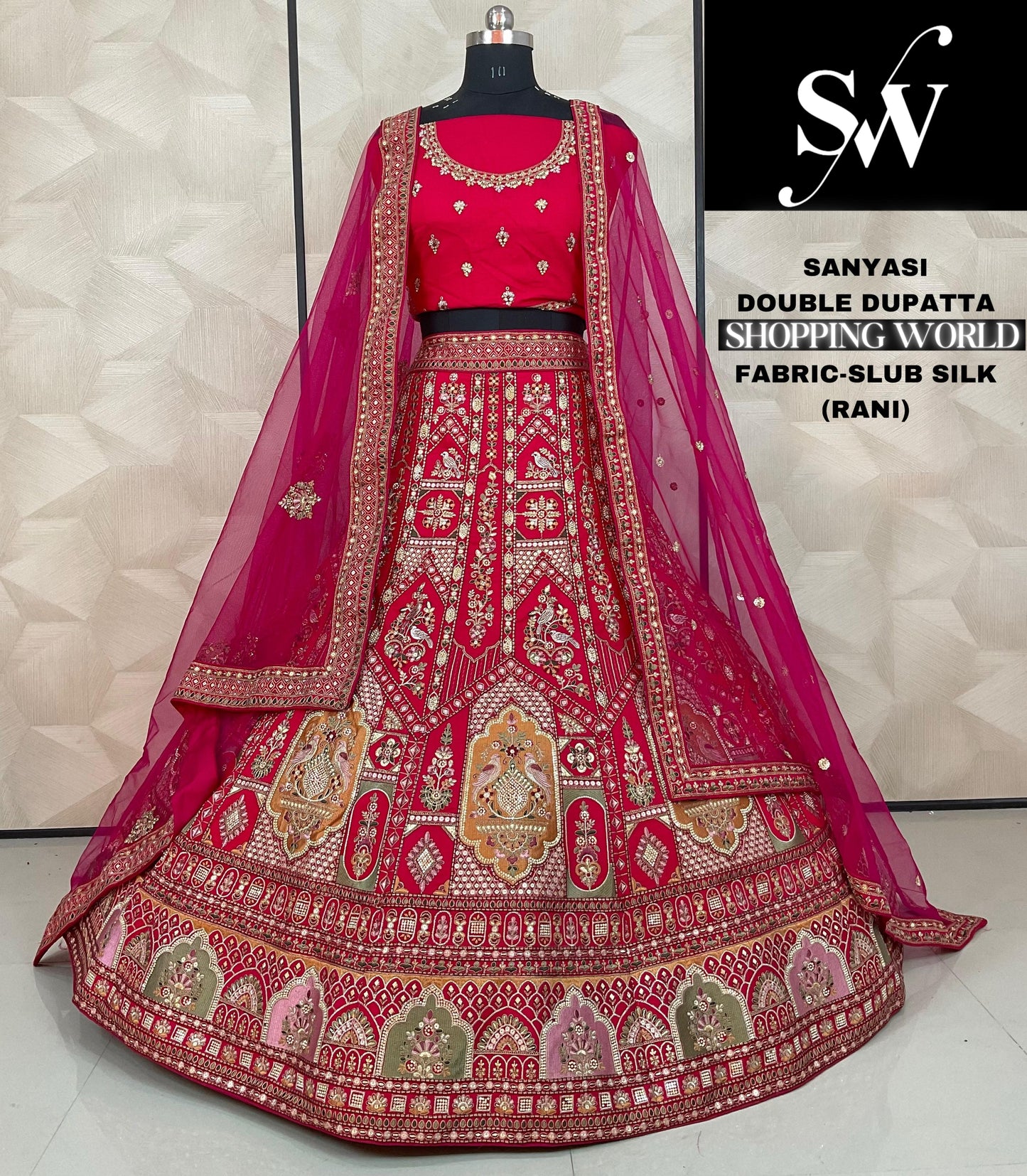 Rani Pink Lehenga slub silk Fabric
