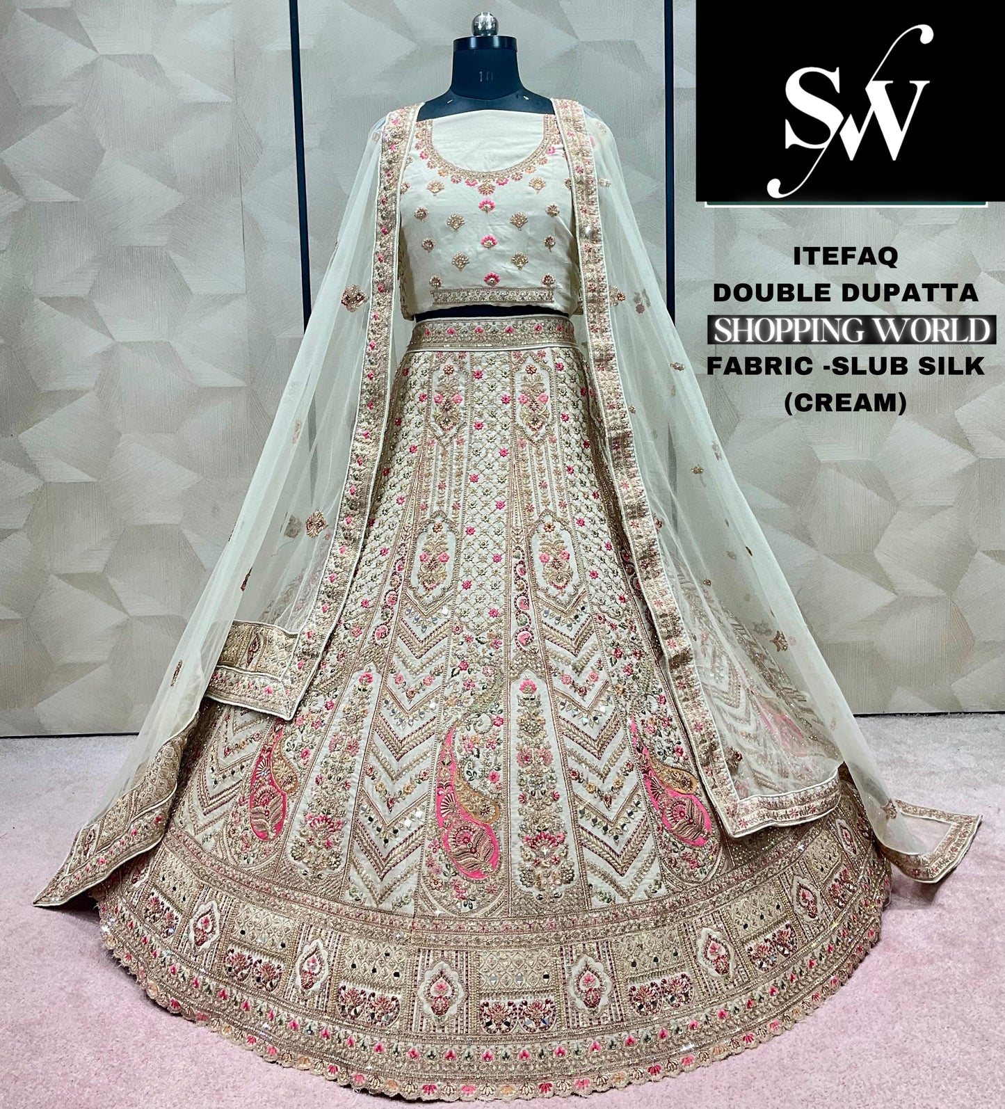 Cream Lehenga slub silk Fabric