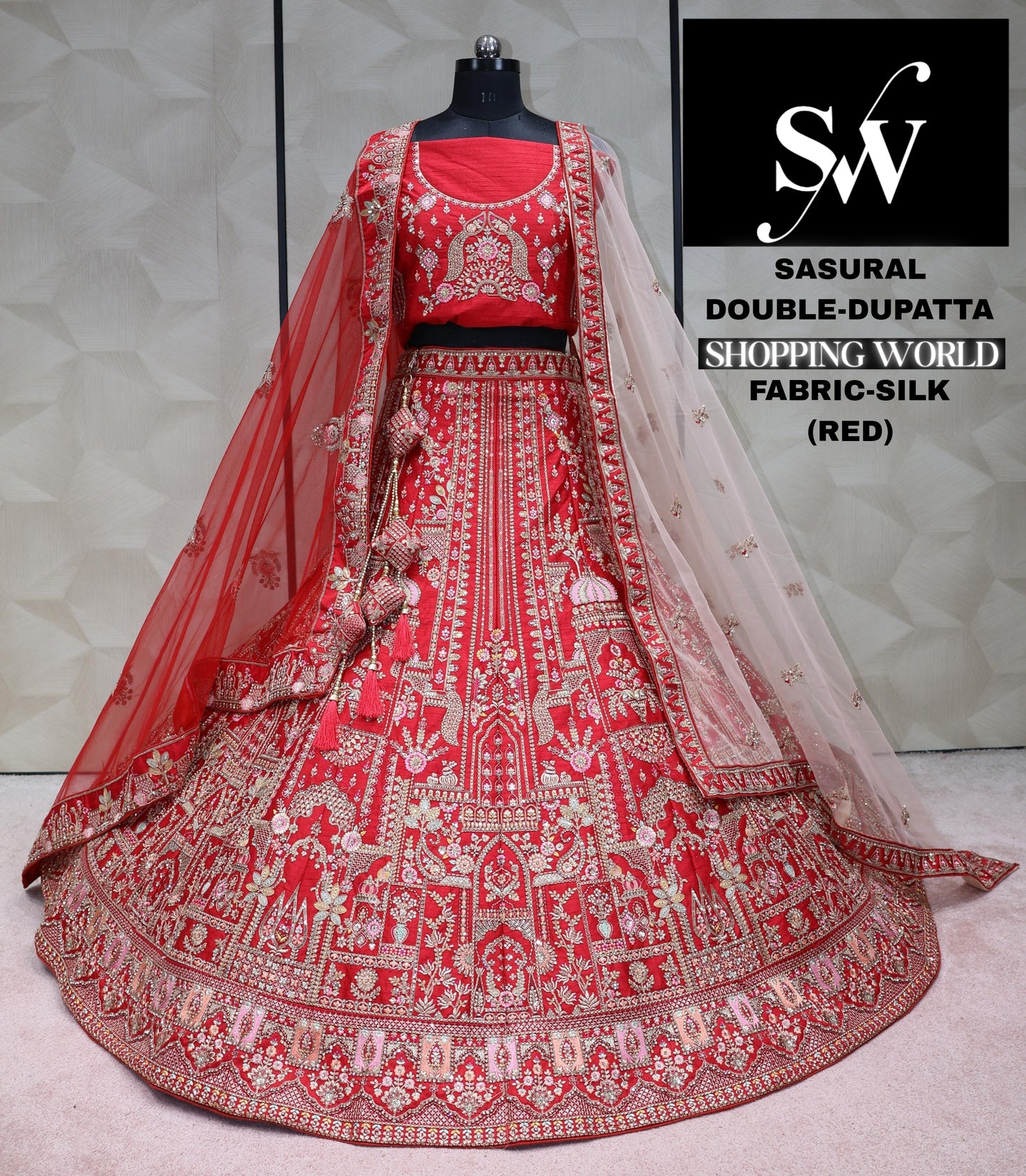 Red Lehenga silk Fabric