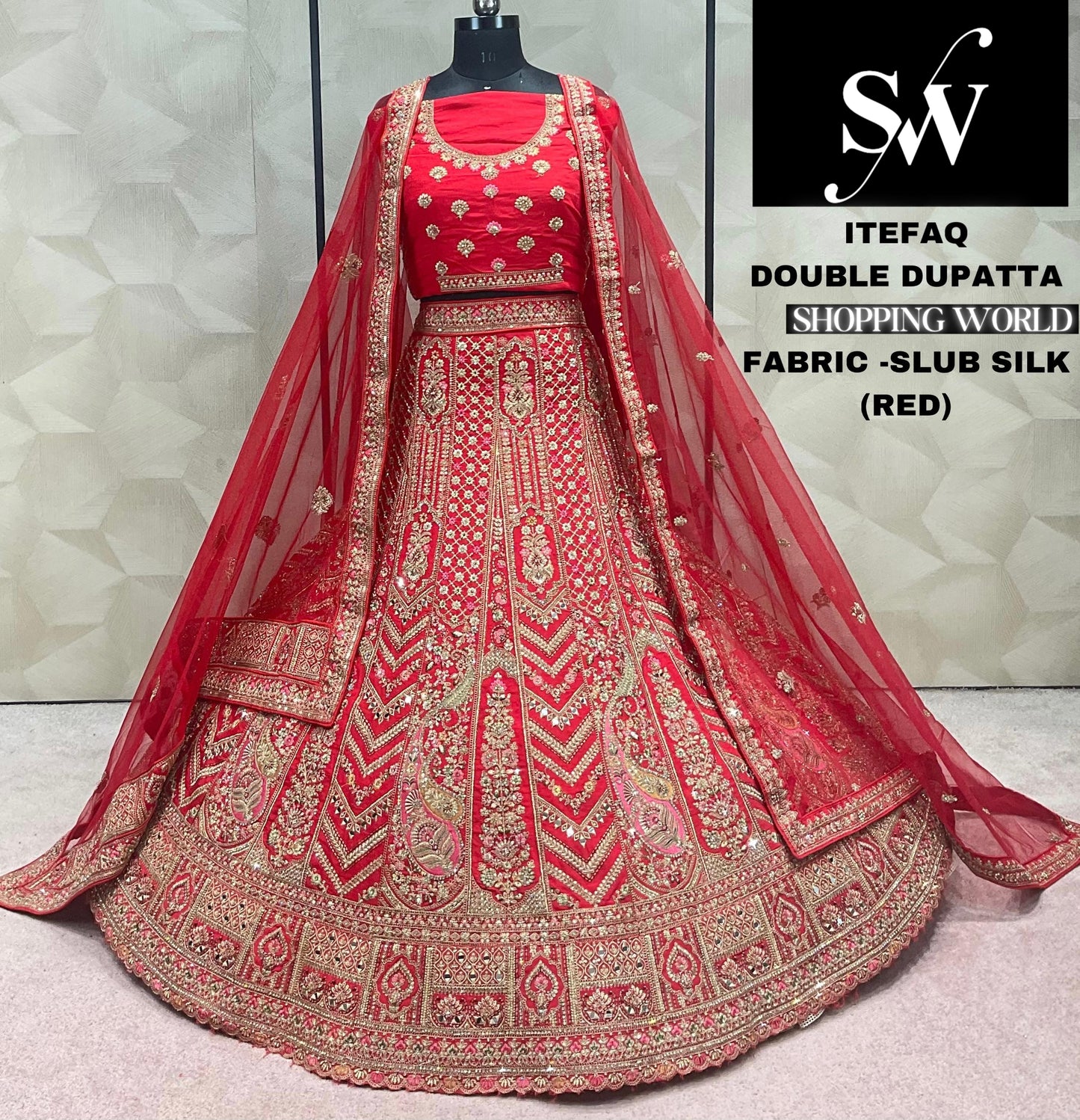 Red Lehenga slub silk Fabric