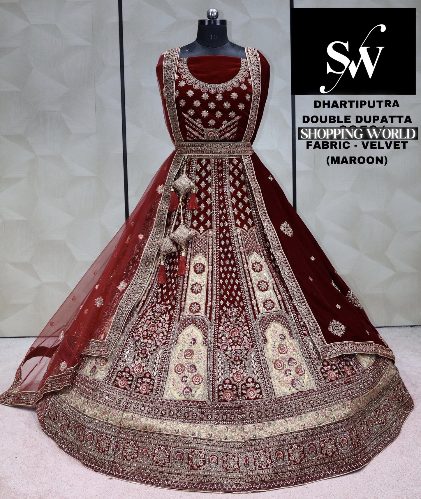 Maroon Lehenga velvet fabric