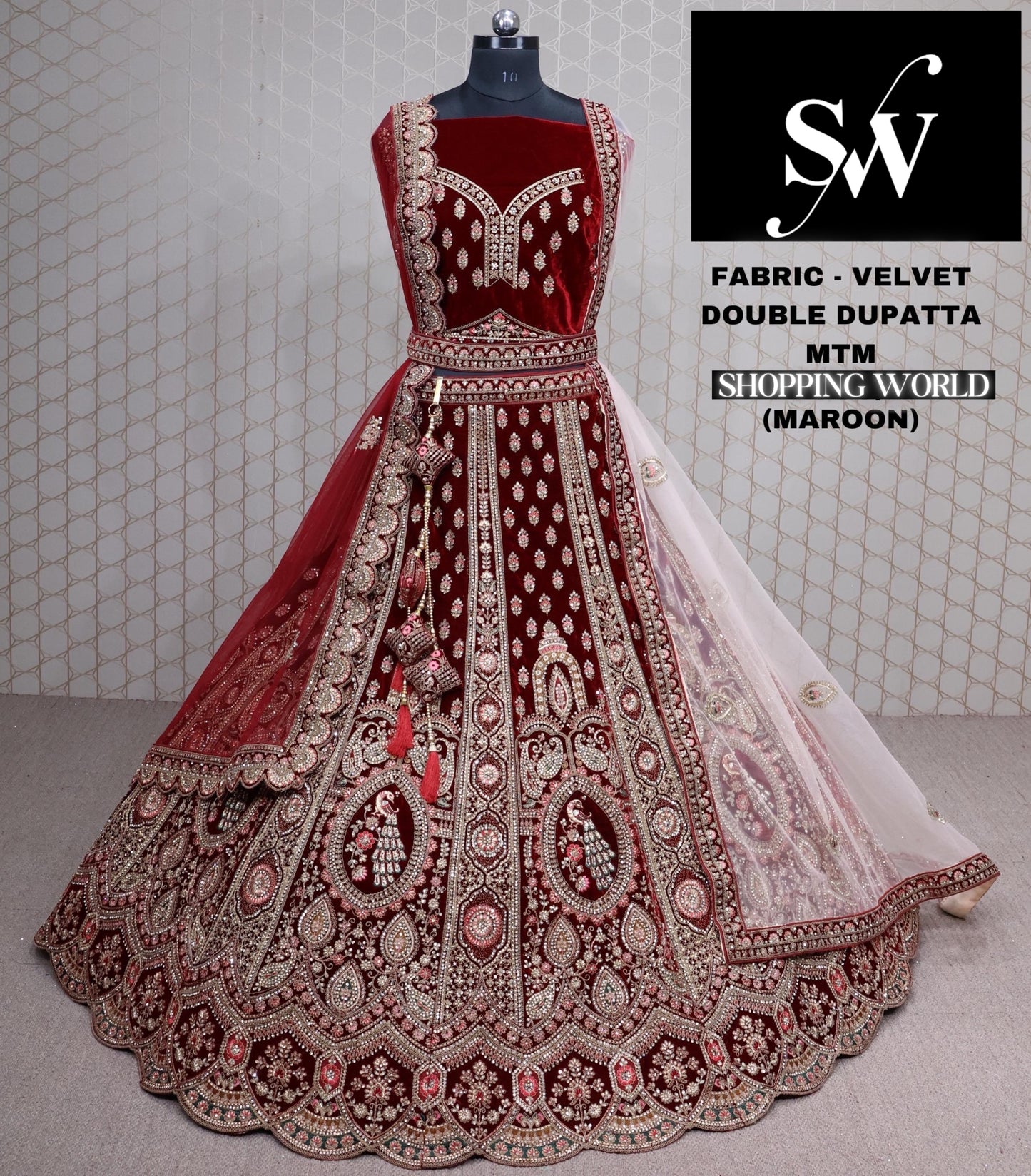 Maroon Lehenga velvet fabric