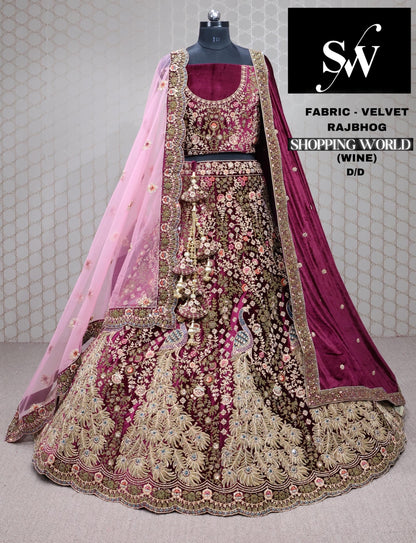 Pleasing wine pink peacock Bridal Lehenga