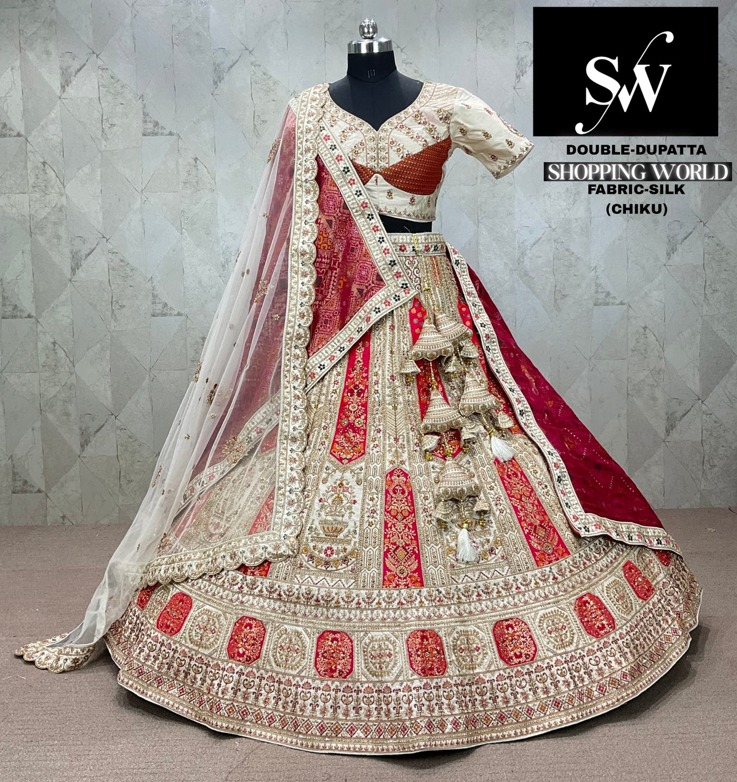 White Chiku crop top Lehenga silk fabric