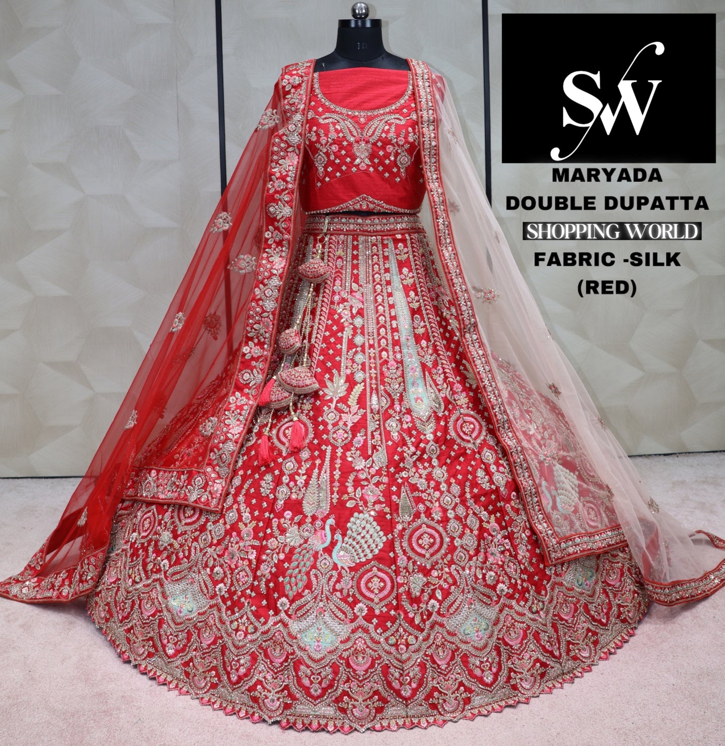 Red Lehenga silk fabric