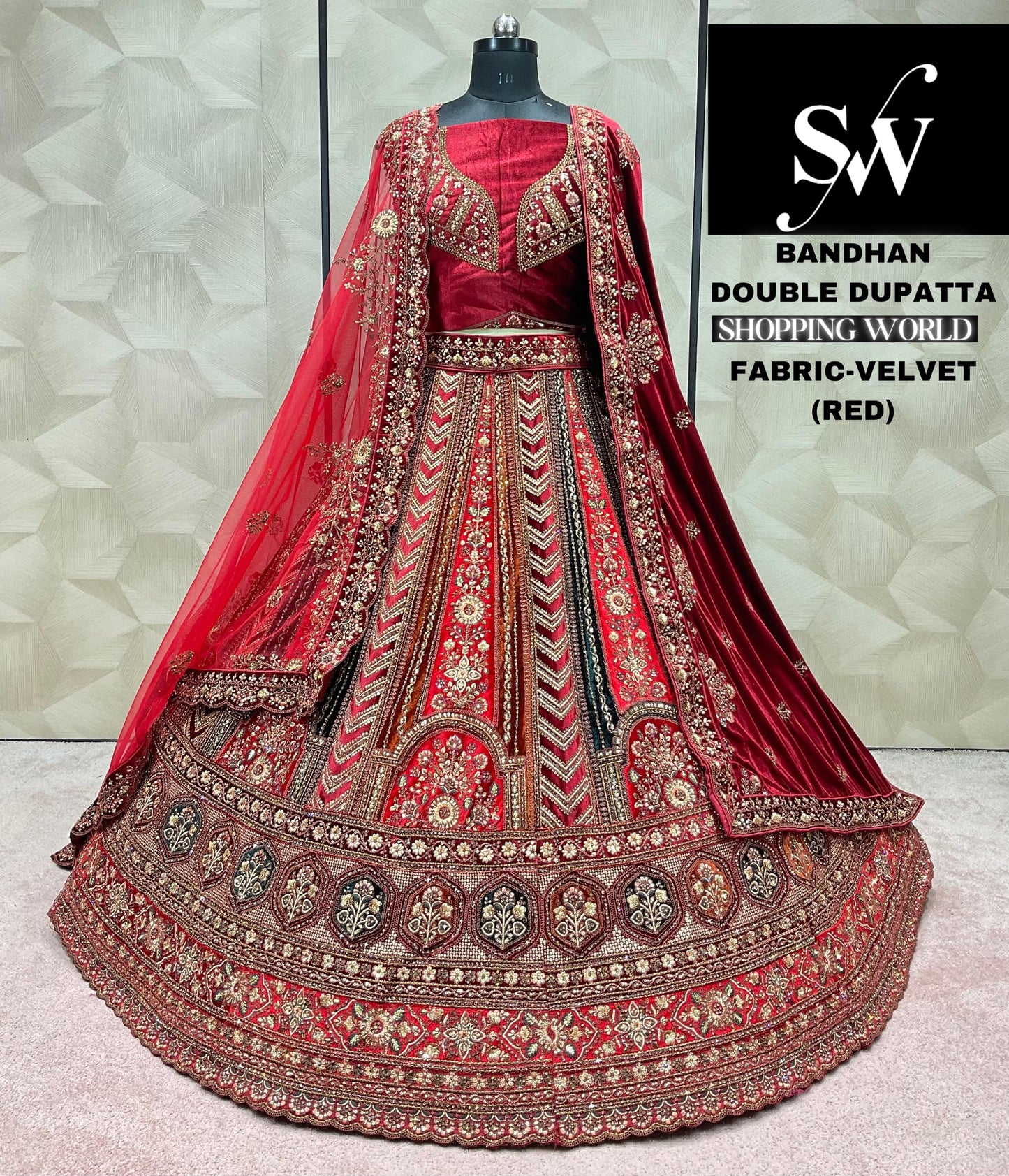 Red Lehenga velvet fabric