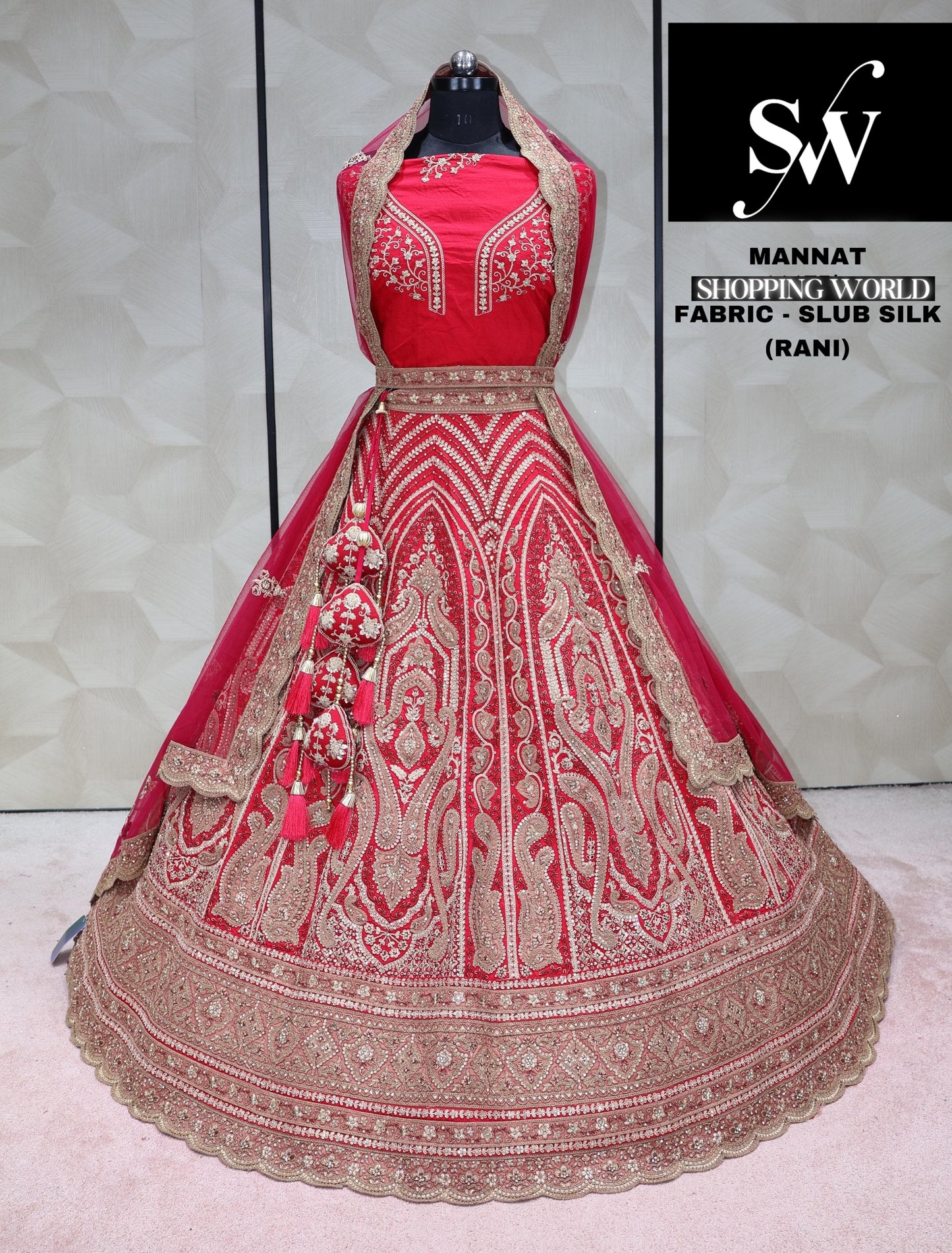 Rani Pink Lehenga Slub silk fabric