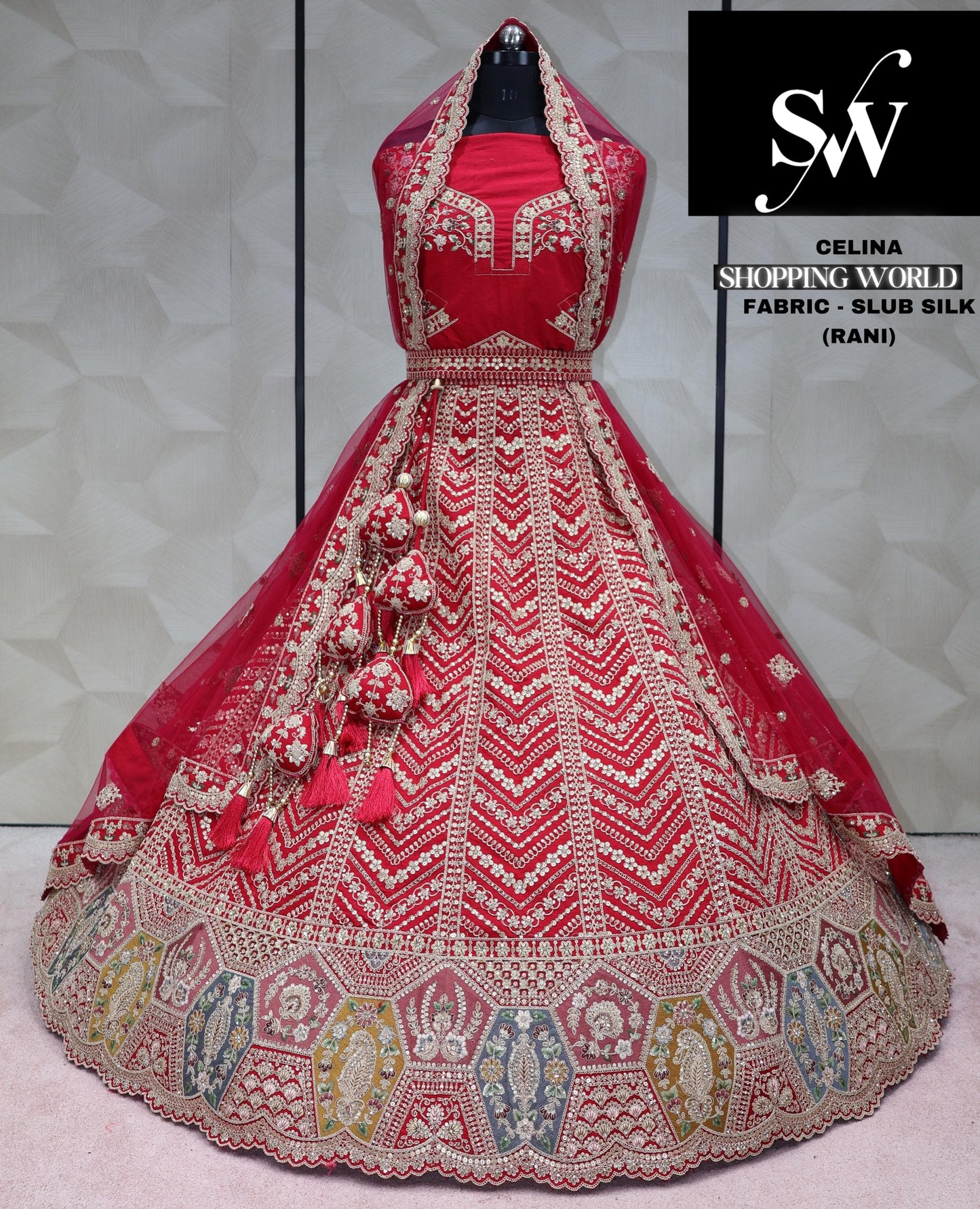 Rani Pink Lehenga slub silk fabric