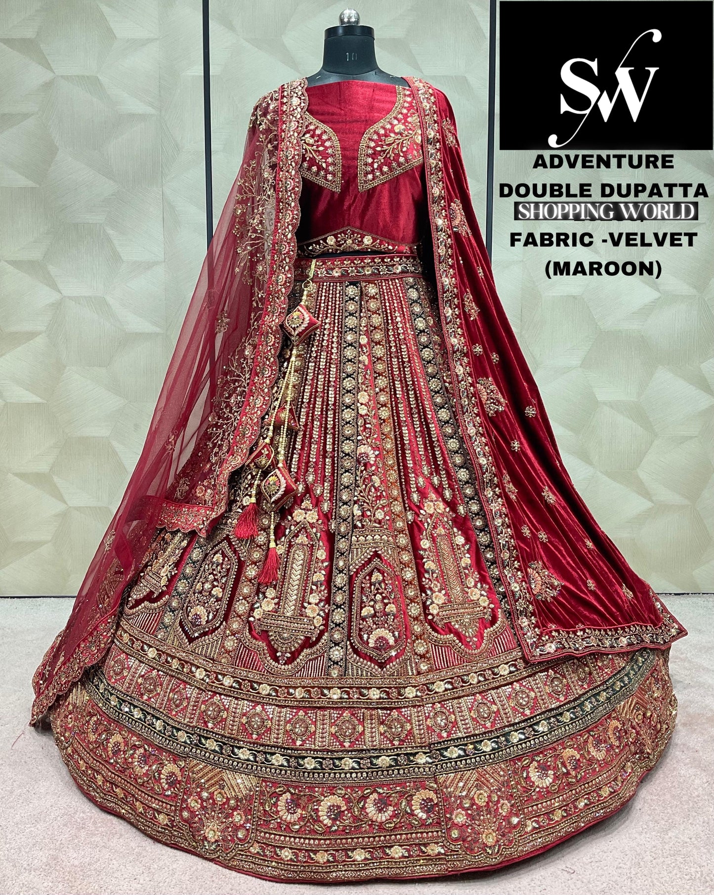 Maroon Lehenga velvet fabric