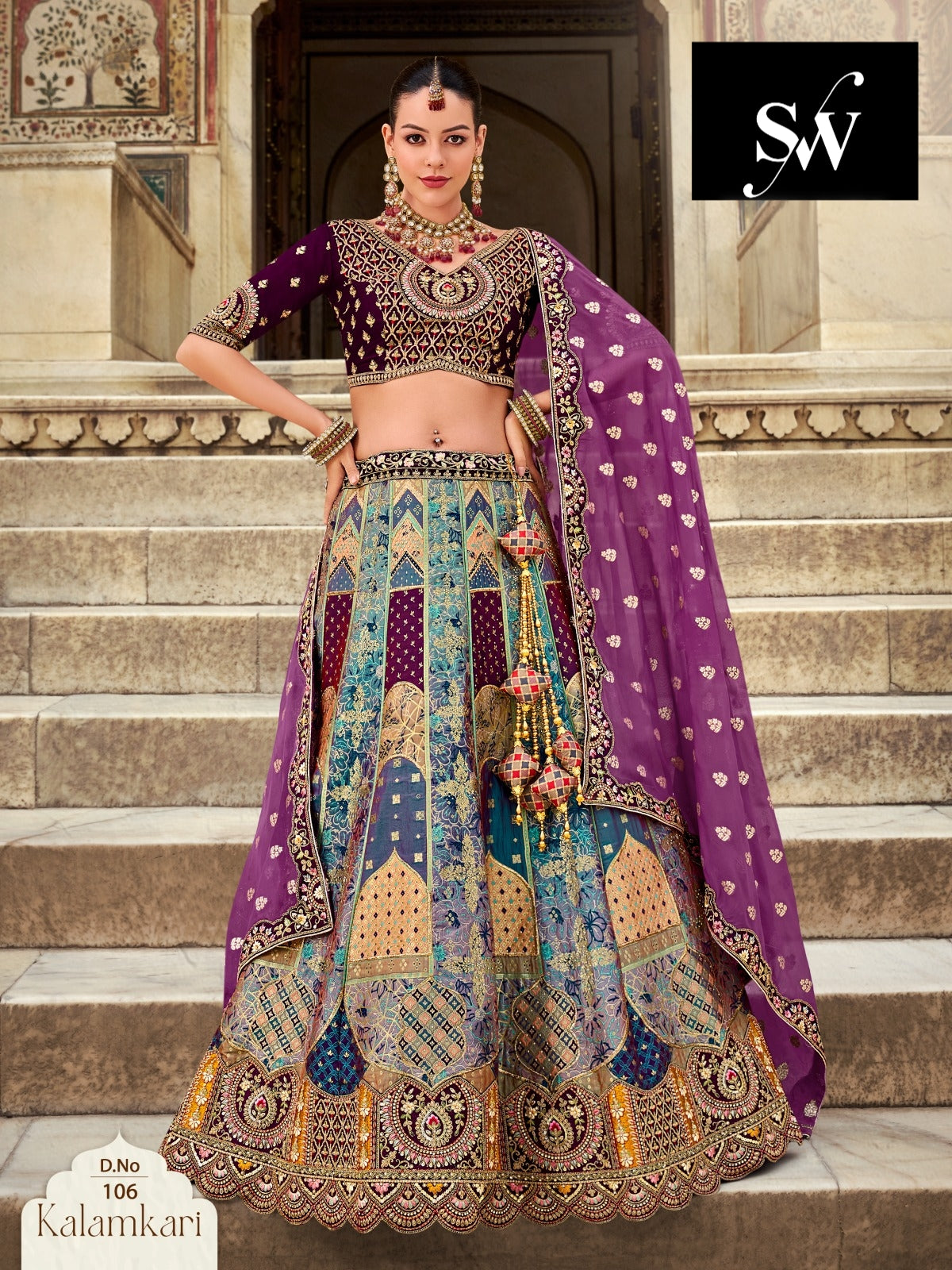 Teal blue Maroon Lehenga Banarasi fabric