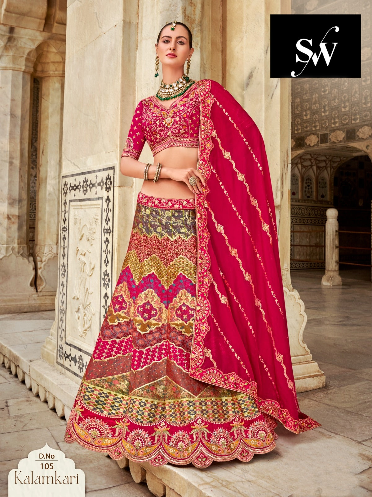 pink Multi Lehenga Banarasi fabric