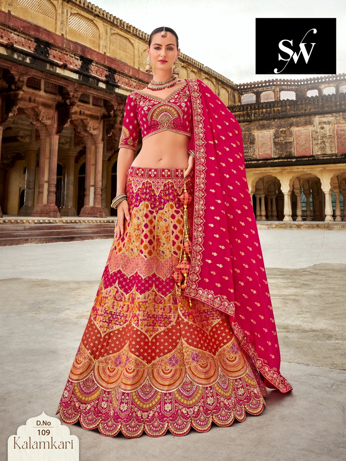 Dark pink Lehenga Banarasi fabric