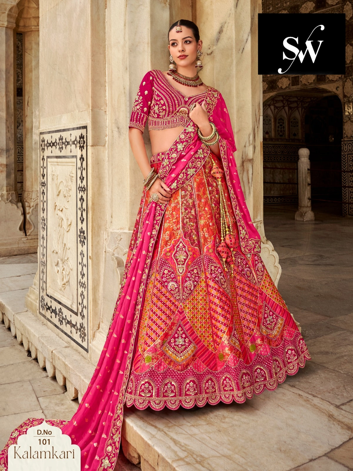Dark pink Lehenga Banarasi fabric