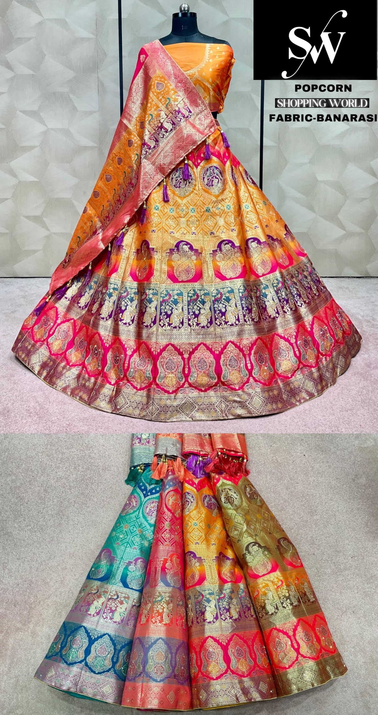 Mustard Multi Lehenga banarasi fabric