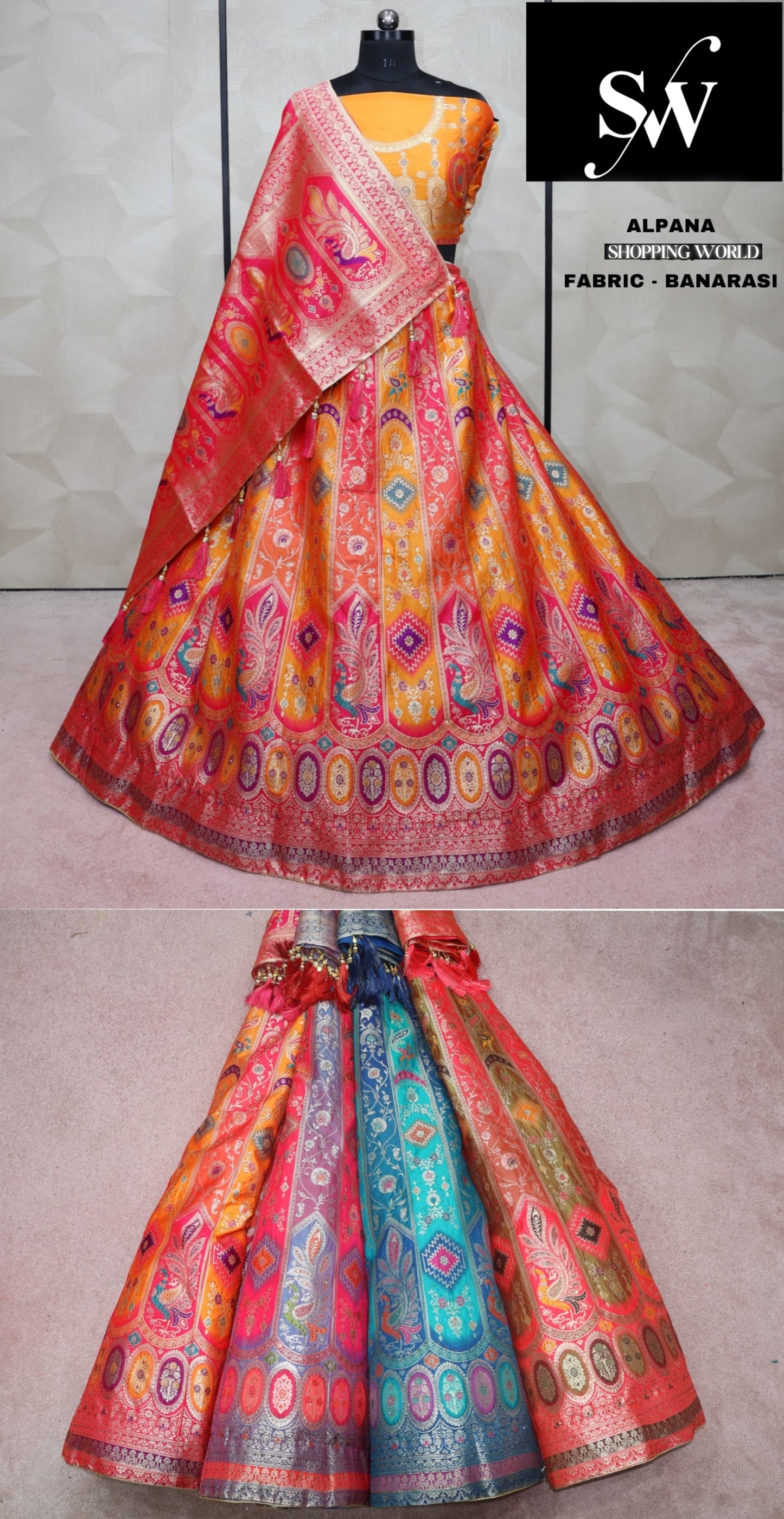 Mustard Multi Lehenga banarasi fabric
